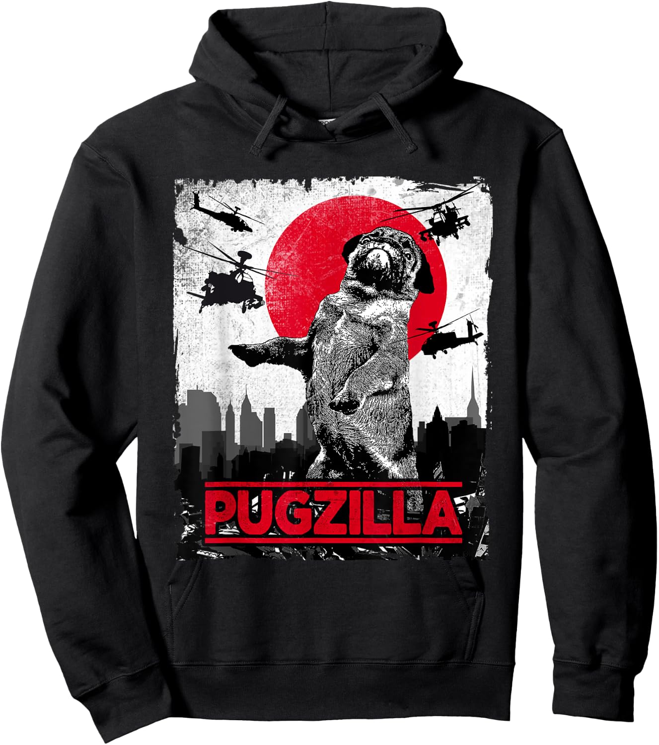Funny Pugzilla Pug Dog Hoodie - Hoodie | Black