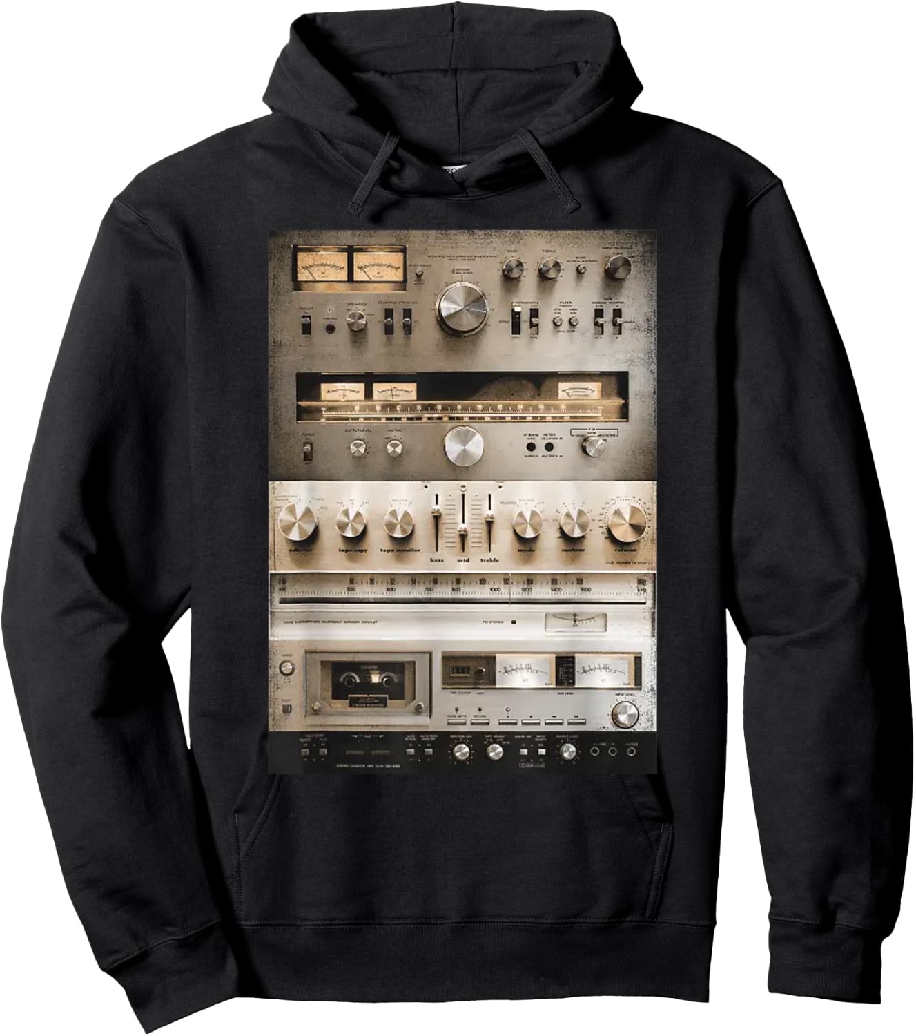 Setup Vintage Audio HiFi Sound System Mixed Media Collage Hoodie - Hoodie | Black