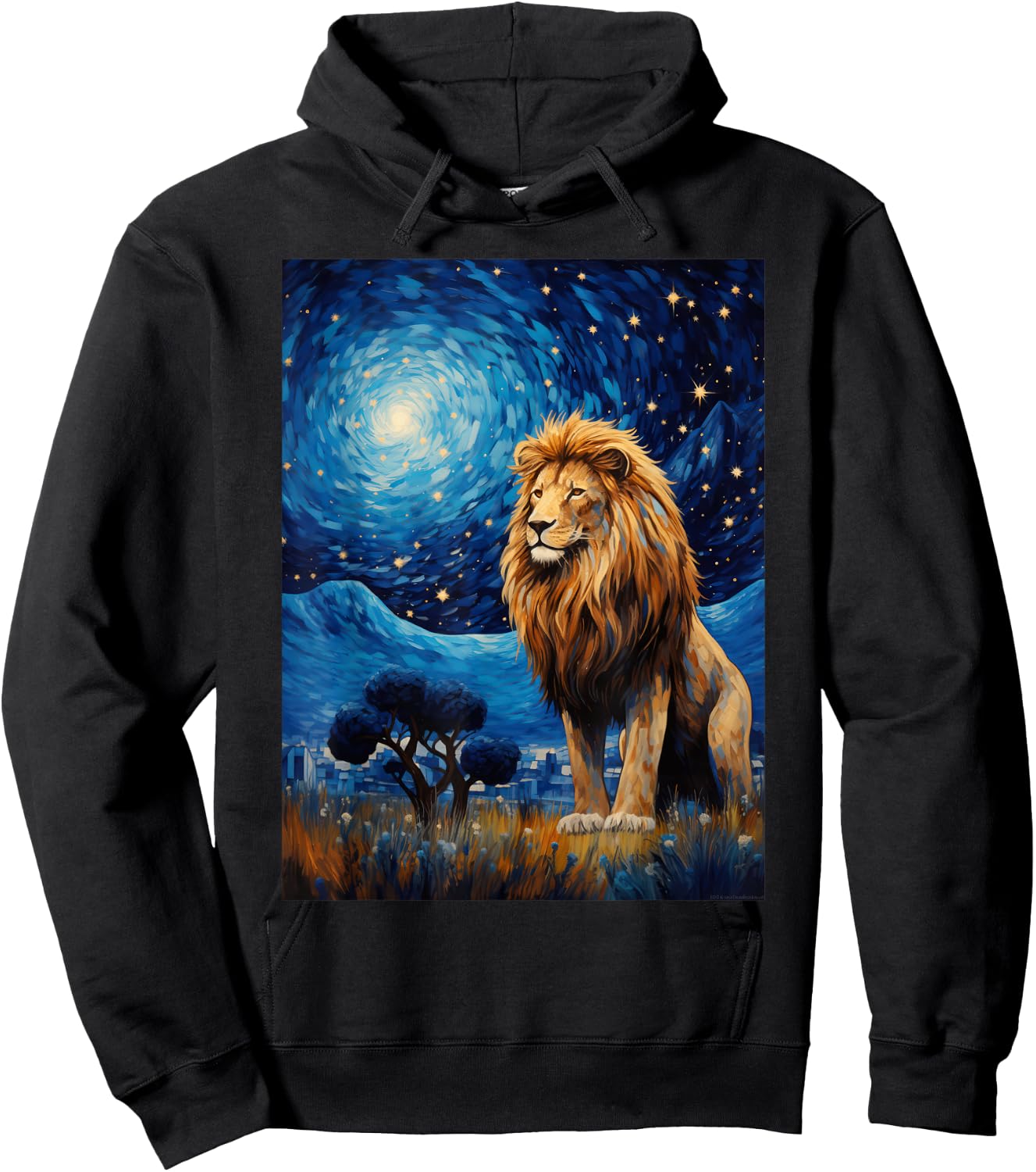 Lion Starry Night Van Gogh Style Graphic Hoodie - Hoodie | Black