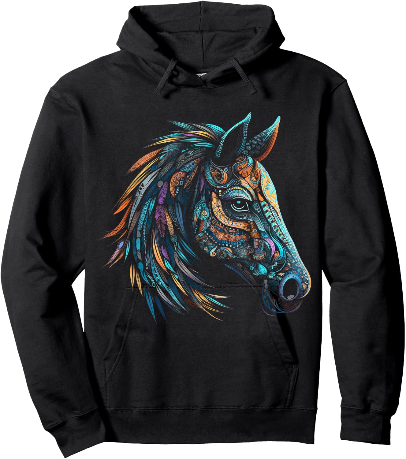 Horse Lover Mandala Artwork | Animal Motif Horse Hoodie - Hoodie | Black