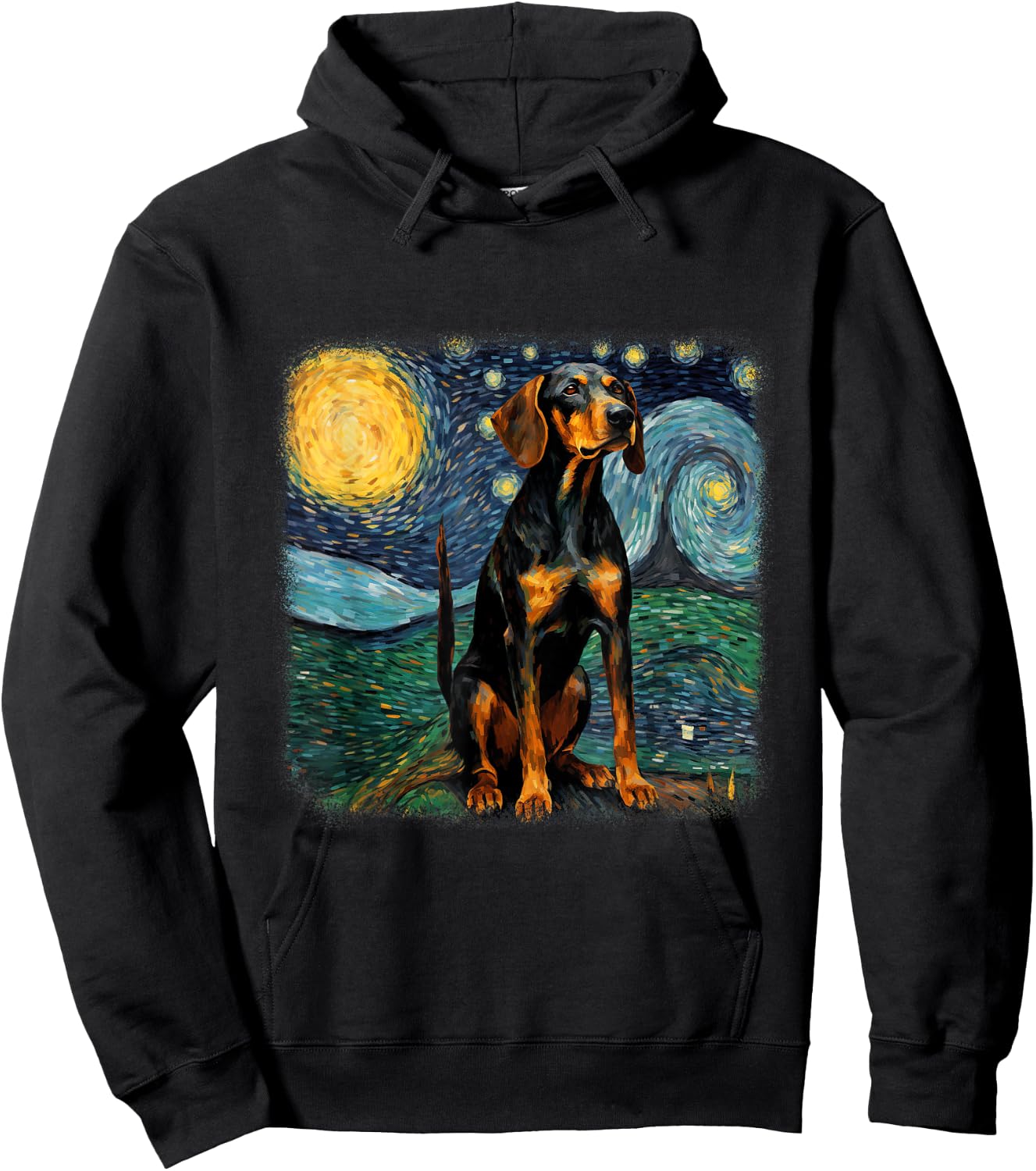 Dog in starry night van gogh Black and Tan Coonhound Hoodie - Hoodie | Black