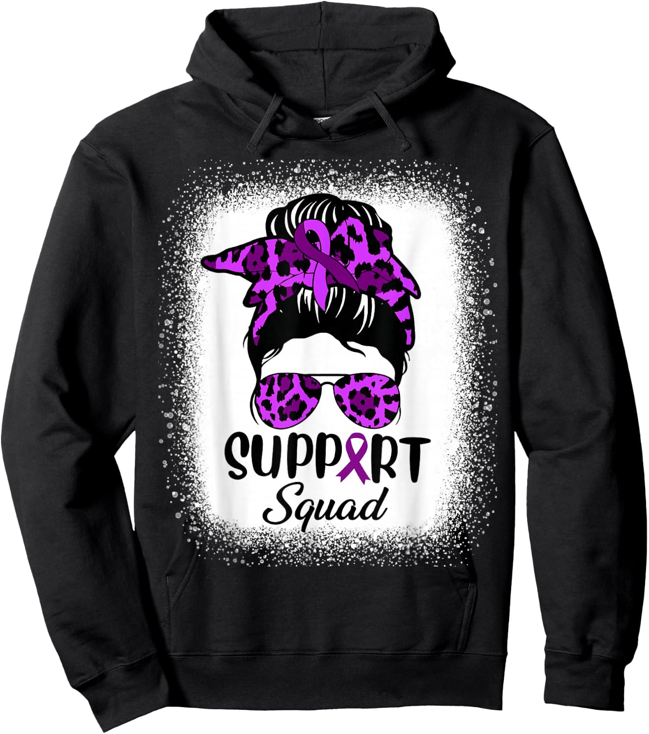 Support Pancreatic Cancer Awareness Messy Bun Ribbon Purple Hoodie - Hoodie | Black