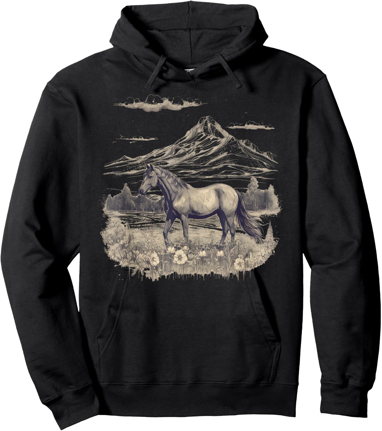 Horse Lover Gifts Women Teen Girls Wild Horse Art Portrait Black Small Hoodie - Hoodie | Black