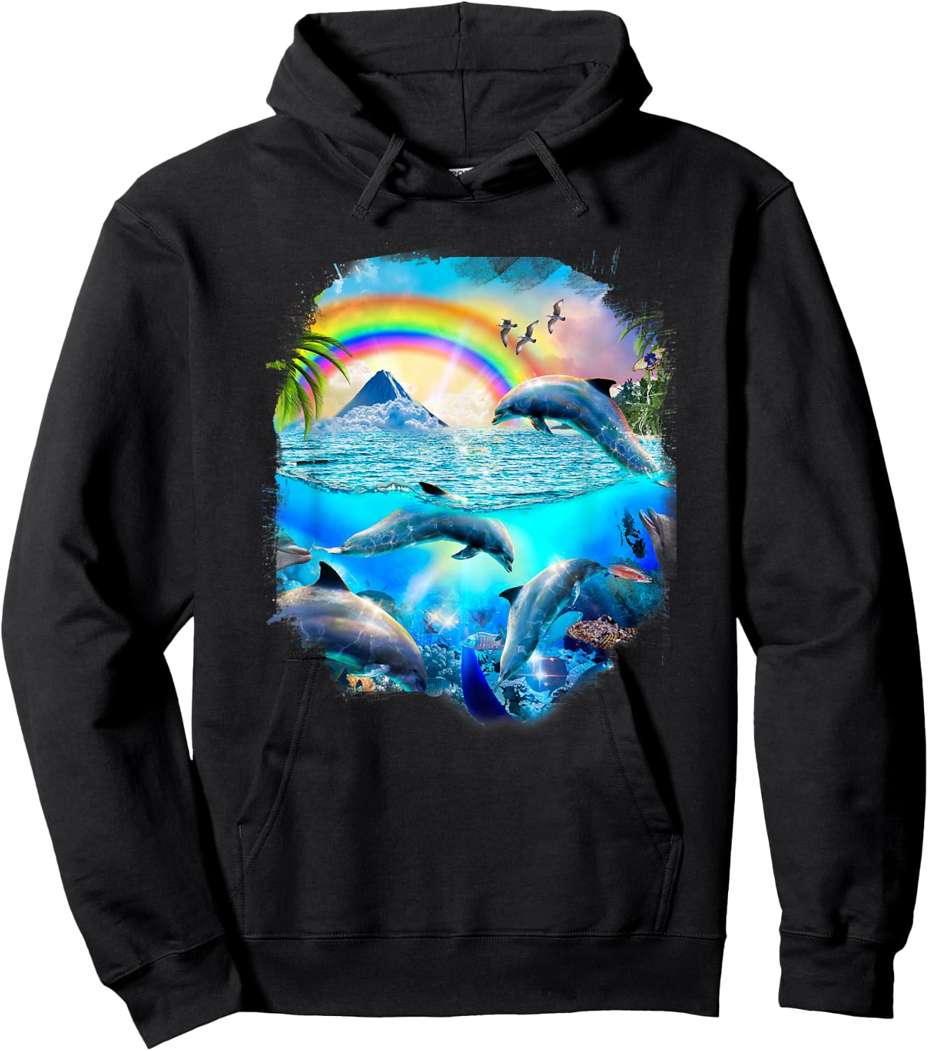 Rainbow Dolphin Tropical Ocean Dolphins Hoodie - Hoodie | Black