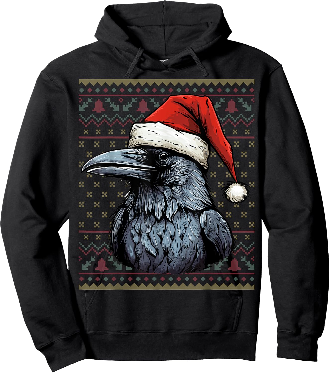 Crow Lover Santa Hat Xmas Holiday Ugly Crow Christmas Hoodie - Hoodie | Black