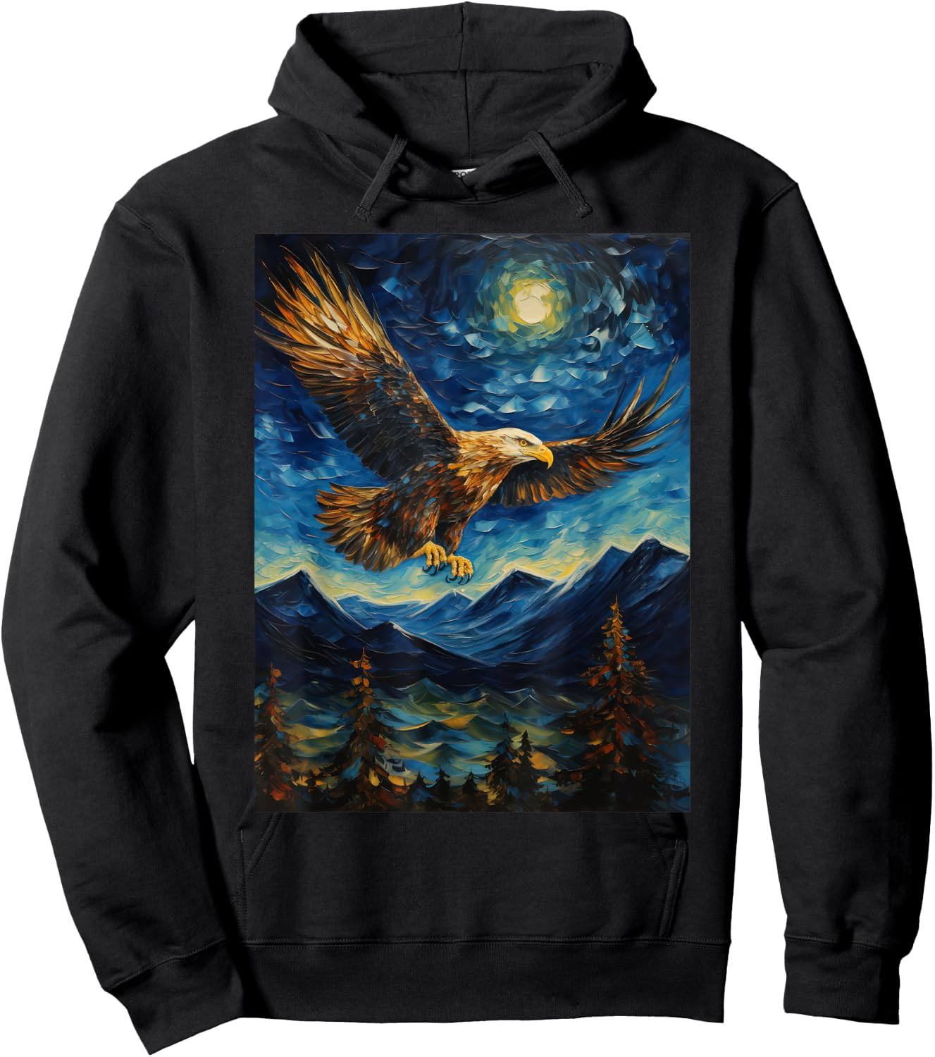 Eagle Starry Night Van Gogh Style Graphic Hoodie - Hoodie | Black