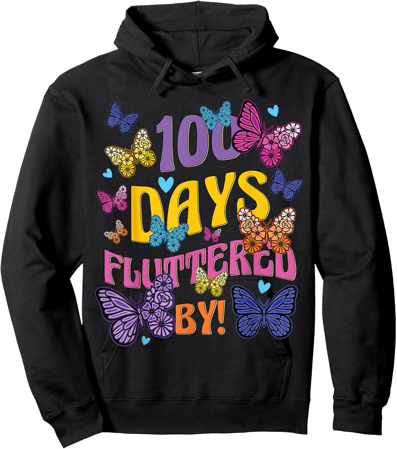 100 Days Fluttered By - 100th Day Of School Butterfly Girl Hoodie - Hoodie | Black