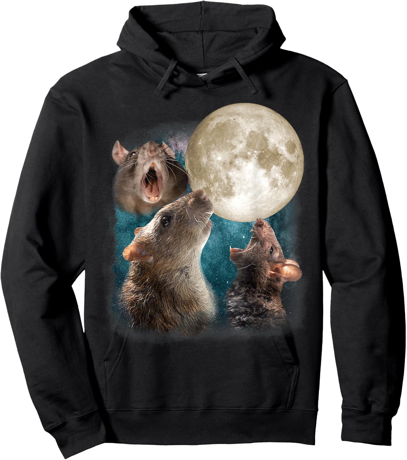 Three Rats Howl At Moon 3 Wolfs Funny Parody Rat Lovers Hoodie - Hoodie | Black