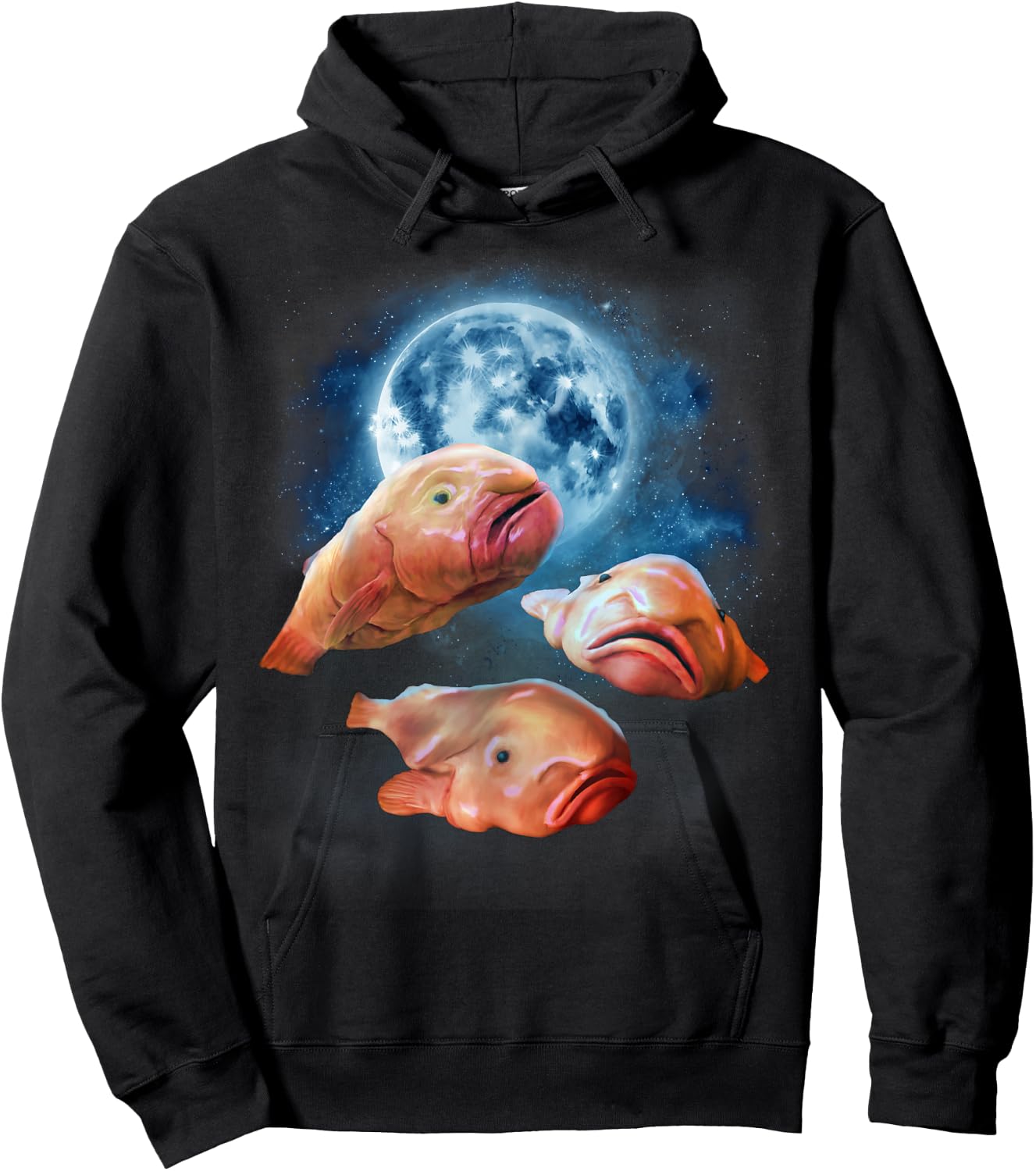 Funny Blobfish Shirt - Blobfish Howling at the Moon Hoodie - Hoodie | Black