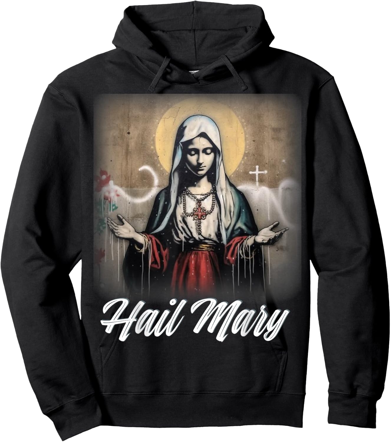 Hail Mary Our Lady Blessed Mother Rosary Catholic Hoodie - Hoodie | Black