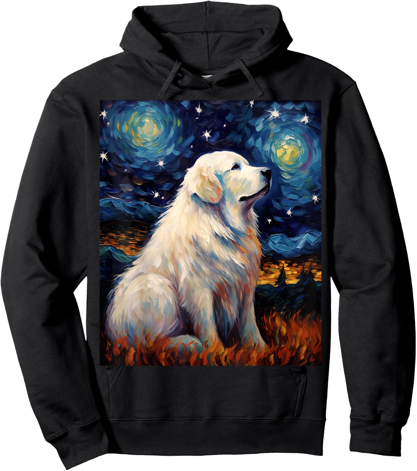 Surreal Starry Night Great Pyrenees Dog Hoodie - Hoodie | Black