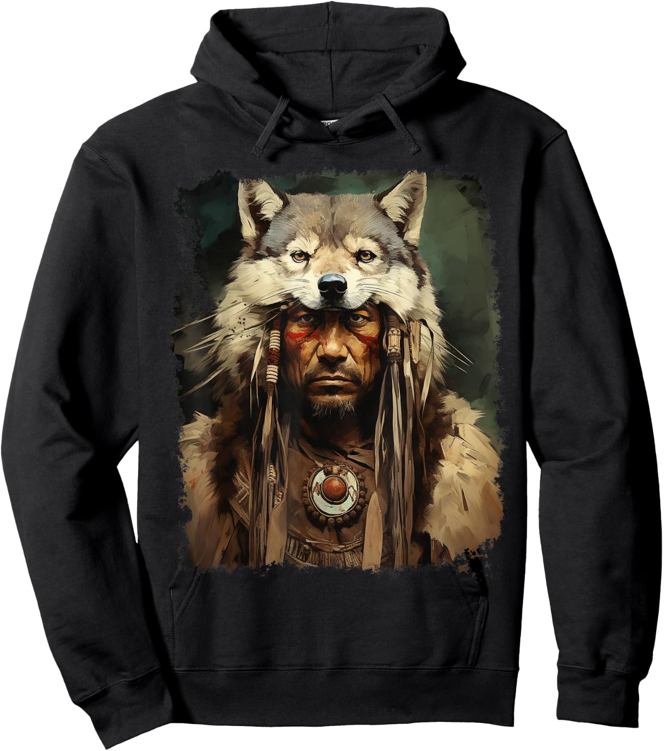 Wolf Native American Men Hoodie - Hoodie | Black