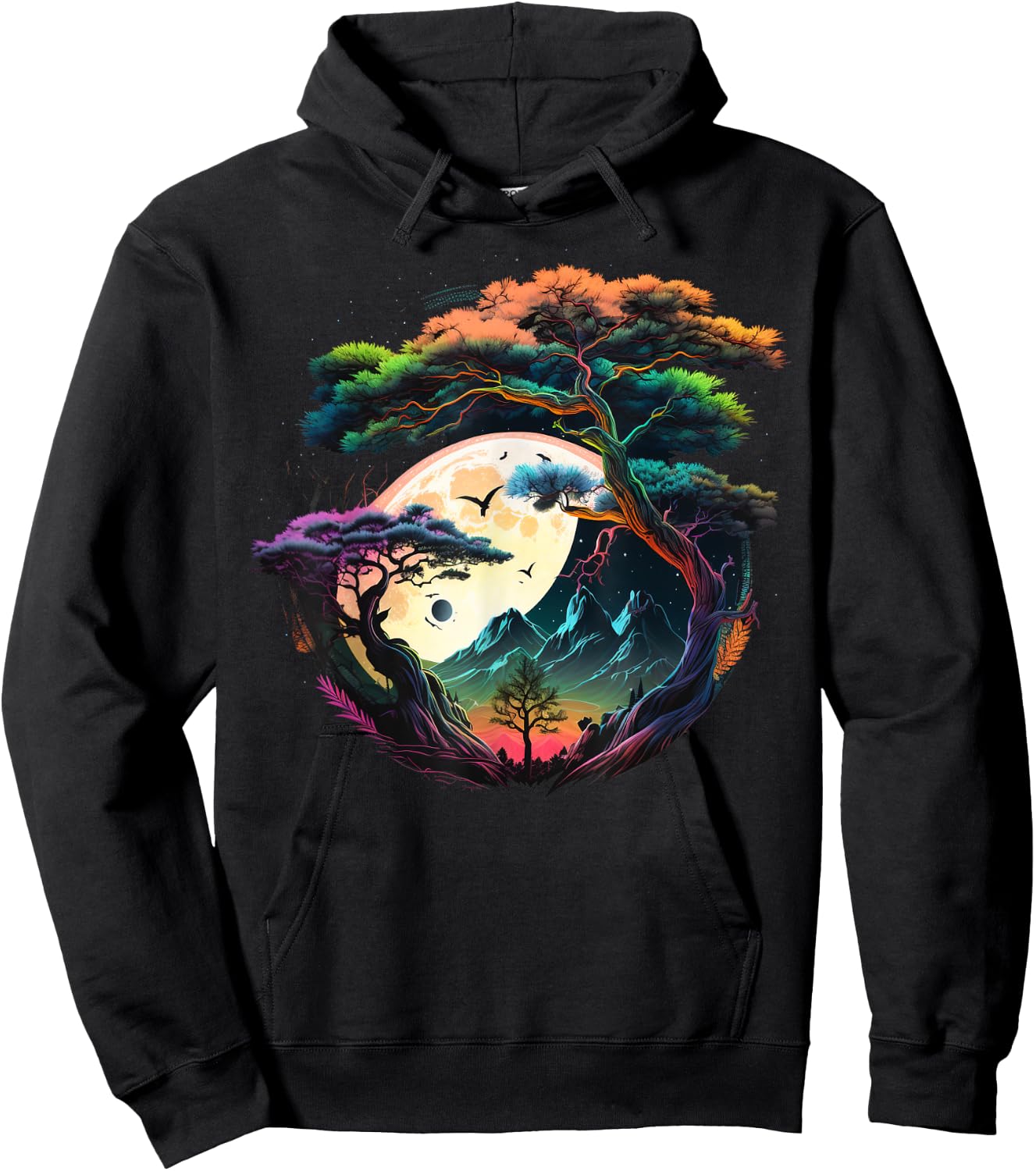 Japanese Moon on Bonsai Tree Hoodie - Hoodie | Black