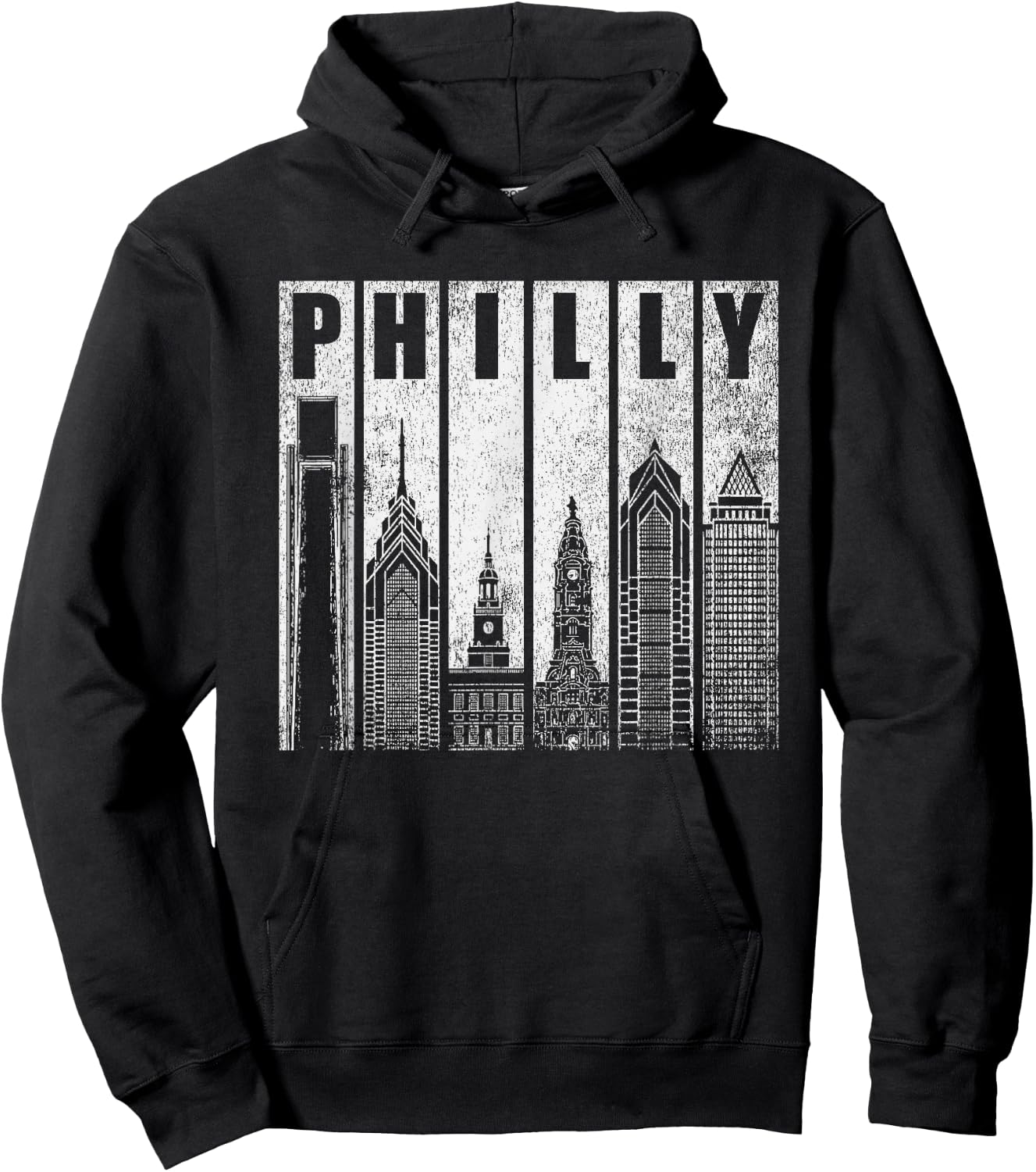 Philly Retro Philadelphia Skyline Philly City Distressed Hoodie - Hoodie | Black