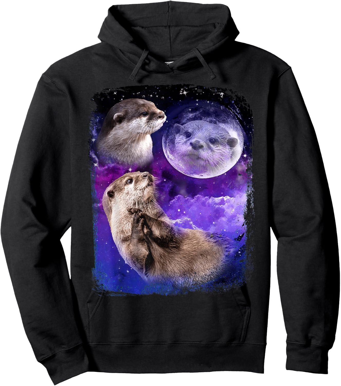 Funny Otter Lover Moon 3 Cute Otters Animals Meme Vintage Hoodie - Hoodie | Black