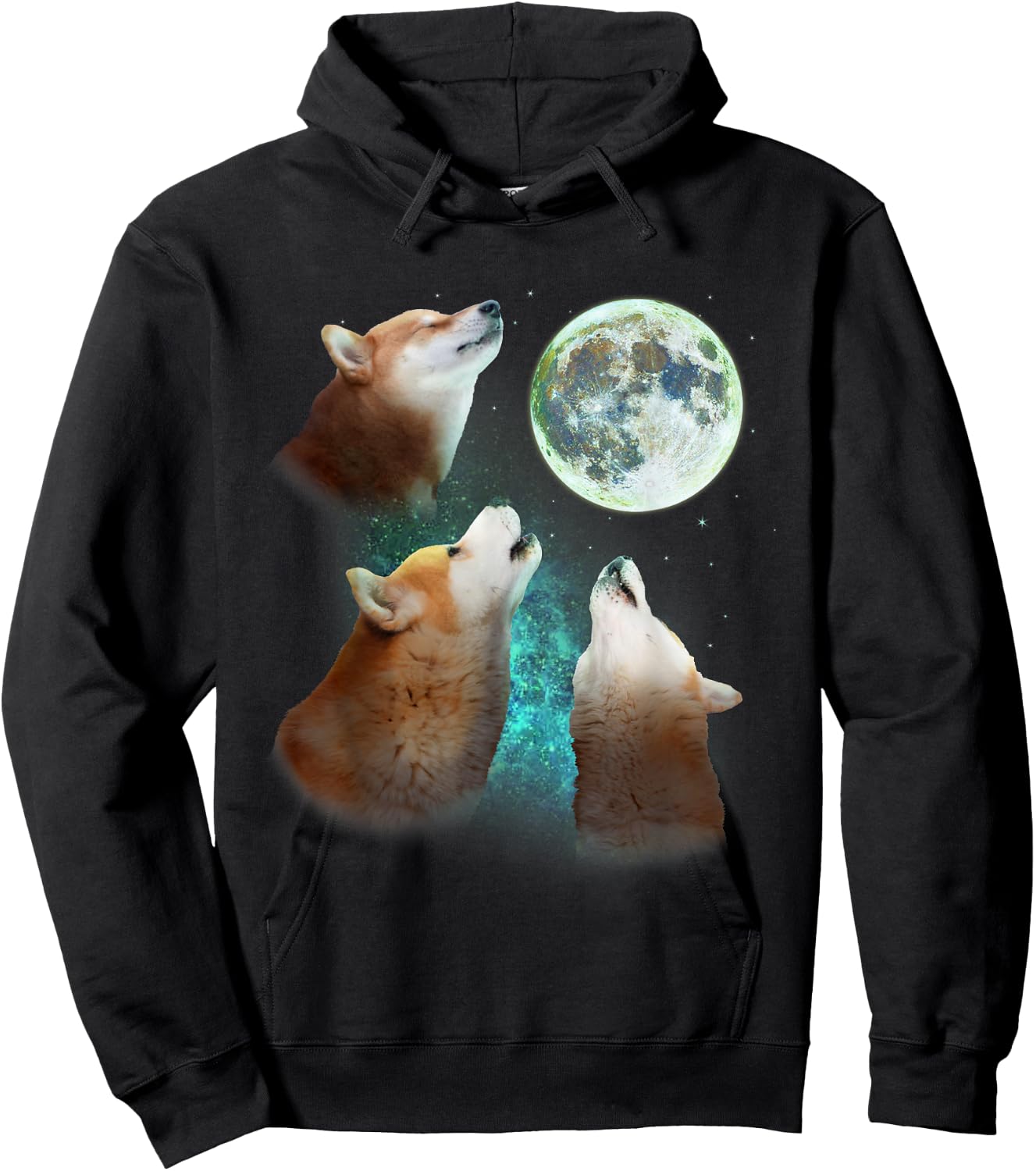 Three Shiba Inu Dogs Howl At Moon 3 Wolfs Wolves Meme Parody Hoodie - Hoodie | Black