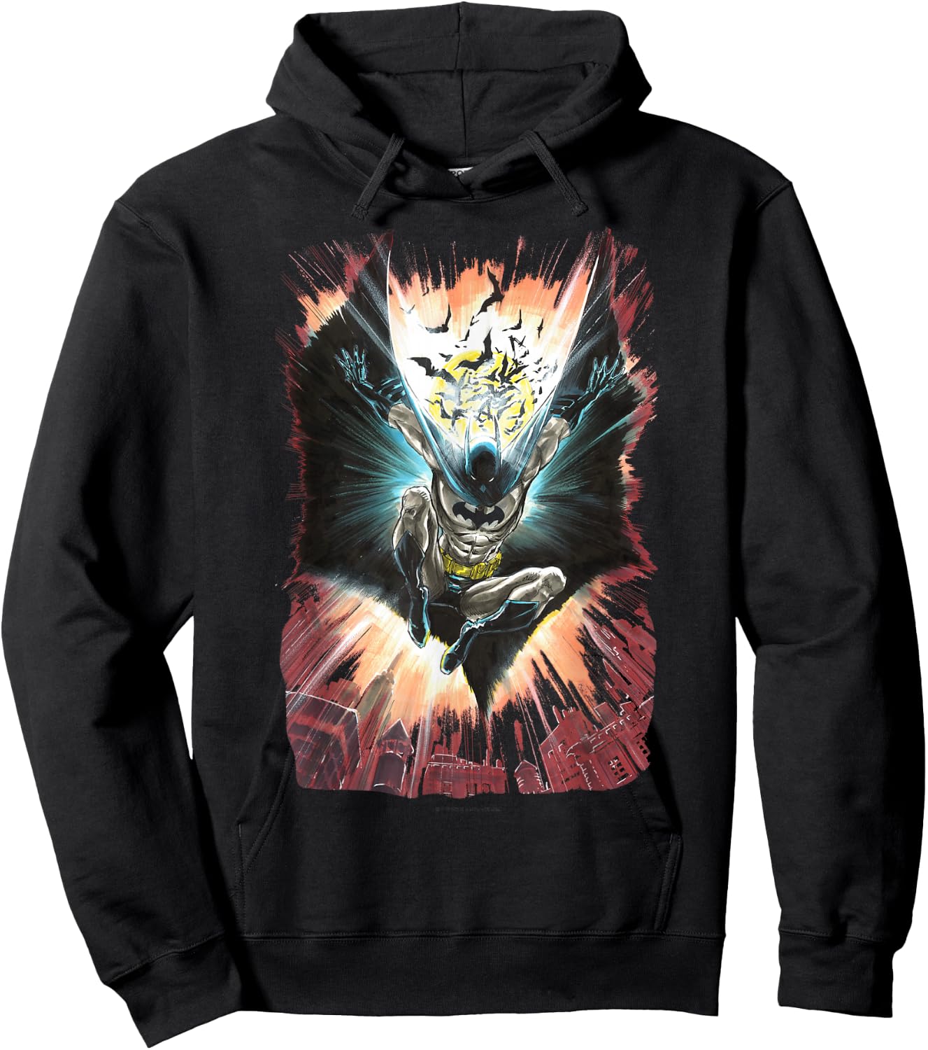 WB100 DC Comics The Batman Soaring Action Shot Sketch Hoodie - Hoodie | Black
