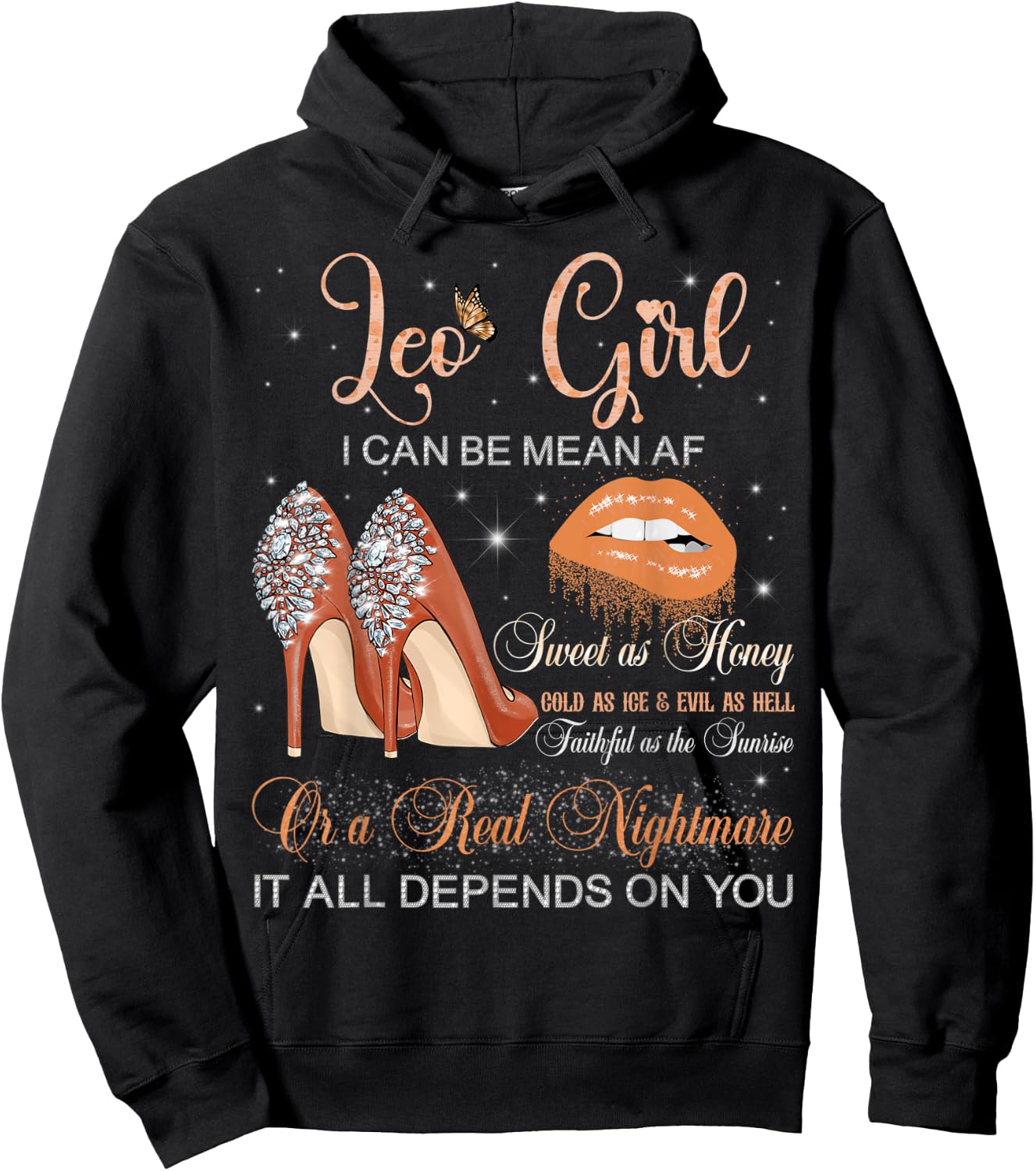 Leo Girl Zodiac Birthday High Heels Dripping Lips Butterfly Hoodie - Hoodie | Black