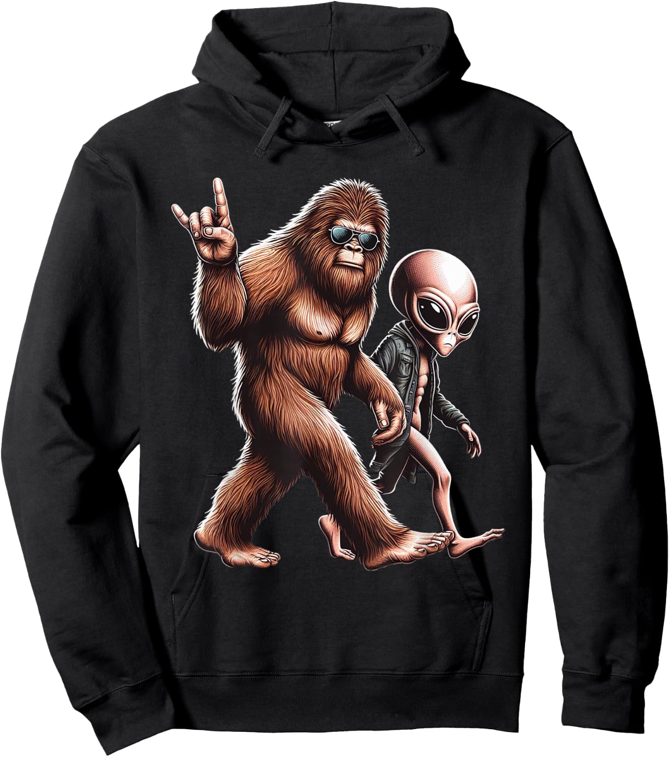 Bigfoot Sasquatch Rock And Roll Dads Funny BigFoot Aliens Hoodie - Hoodie | Black