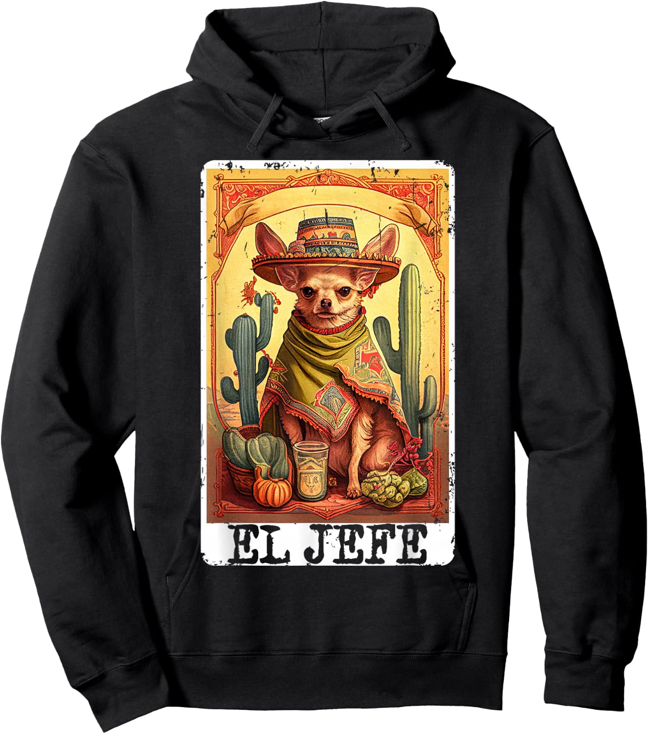 Funny Cinco De Mayo Chihuahua El Jefe Mexican Tarot Card Hoodie - Hoodie | Black