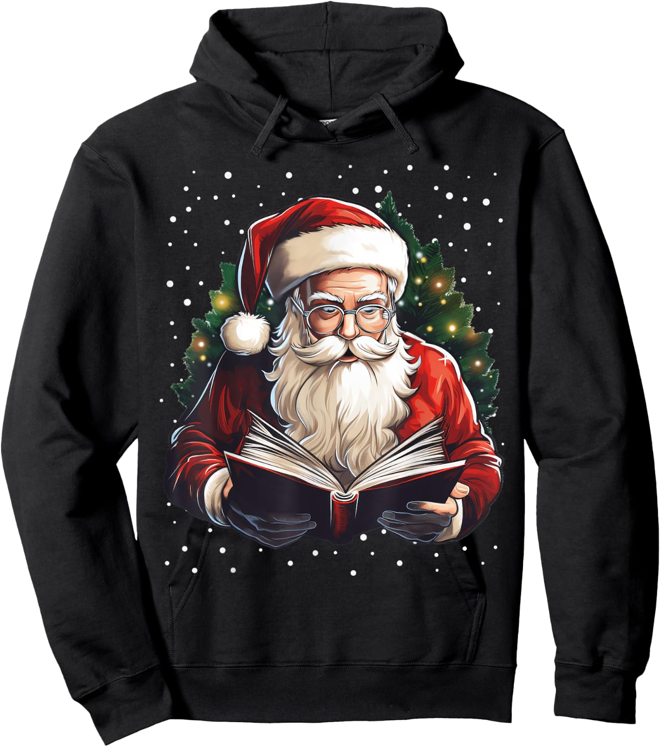 Santa Reading Book Bookworm Reader Bookish Christmas Tree Hoodie - Hoodie | Black