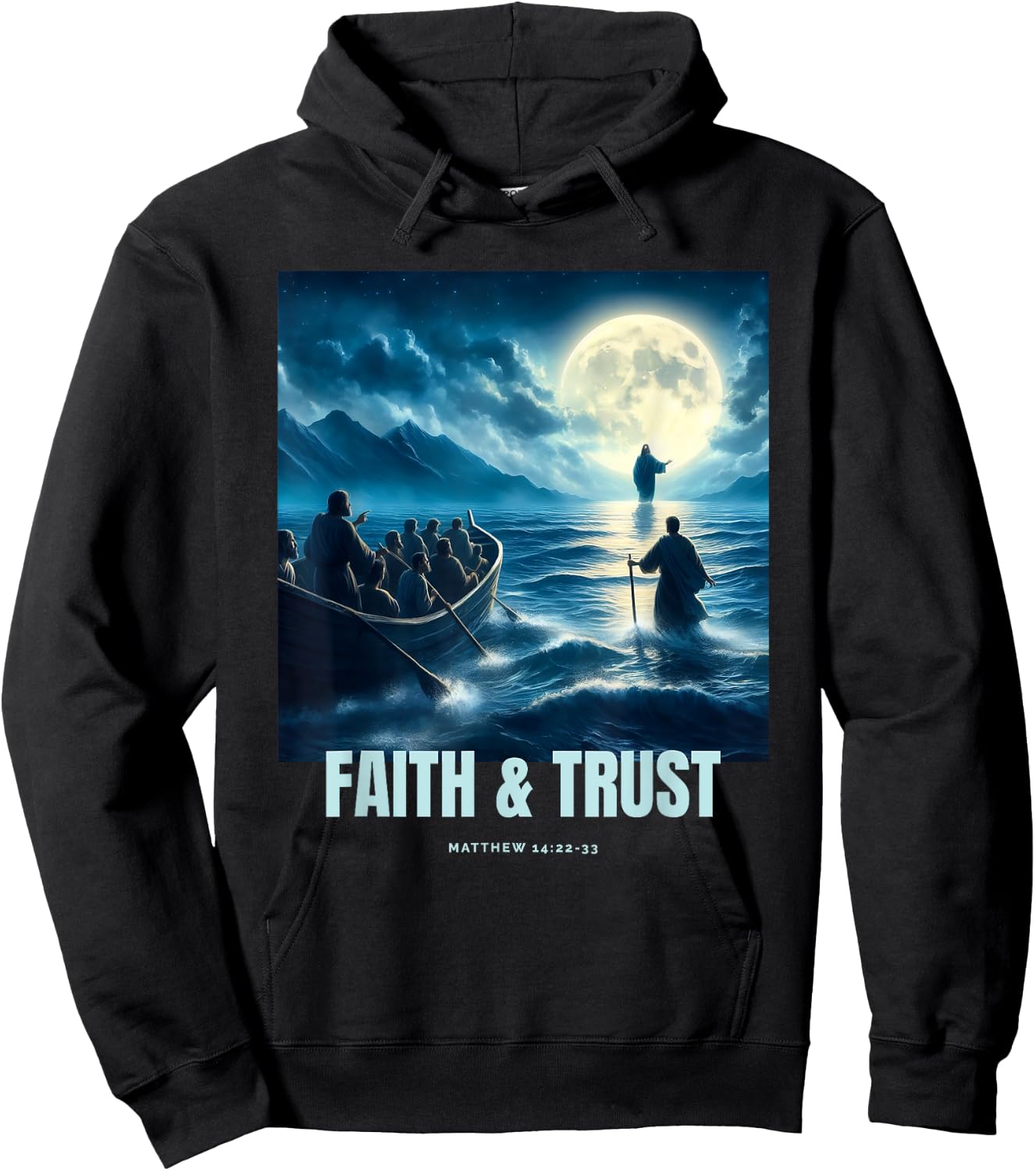Faith Inspired Image Of Jesus Walking On Water Hoodie - Hoodie | Black