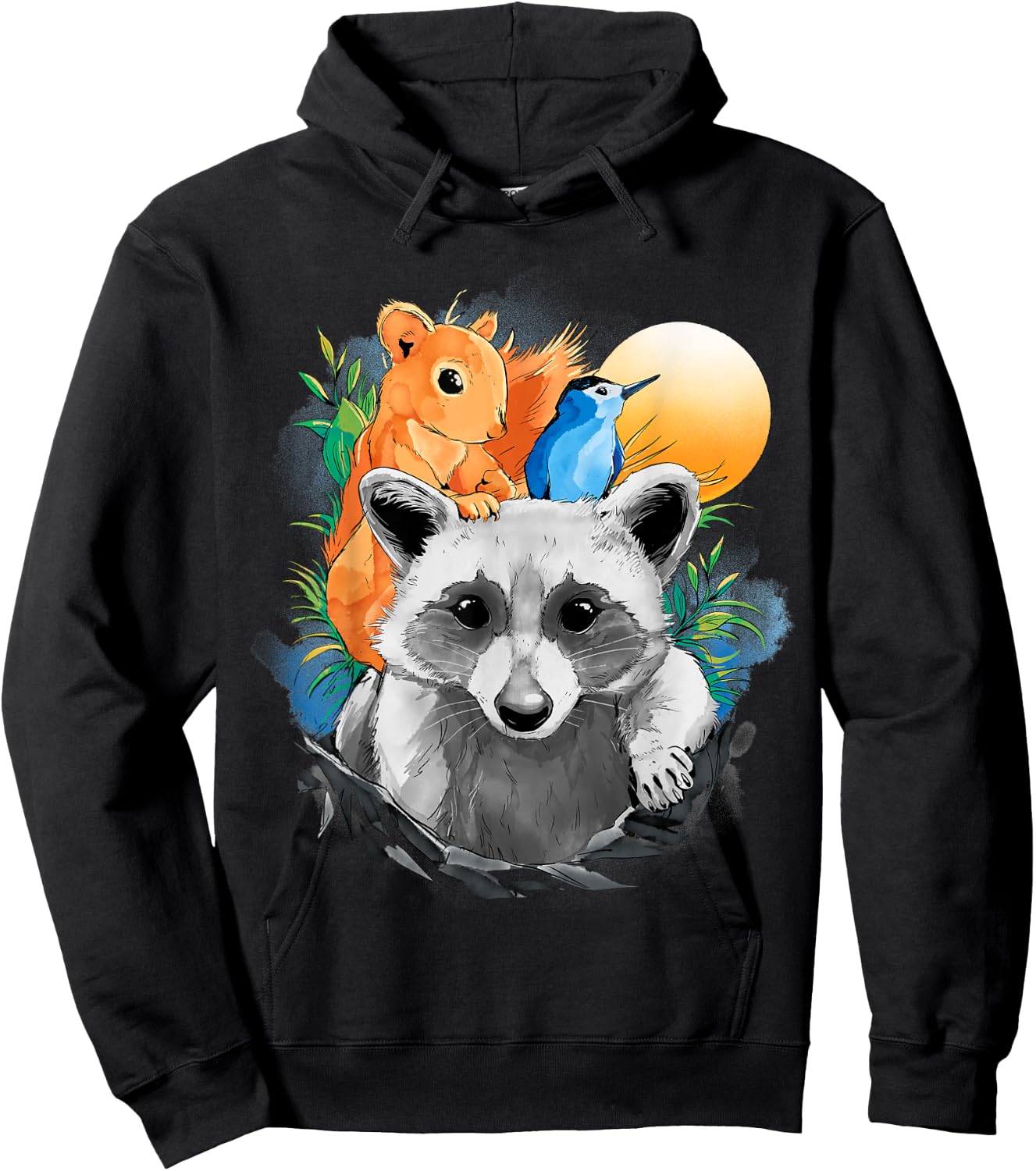 Raccoon Squirrel Animal Print Bird Design Animals Hoodie - Hoodie | Black