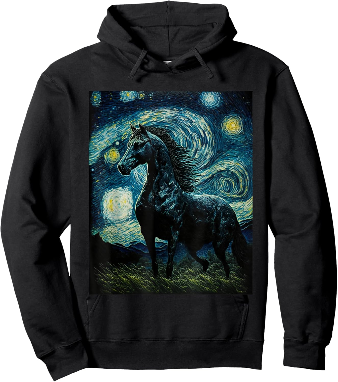 Horse Starry Night, Van Gogh Horse, Horse Lovers Hoodie - Hoodie | Black