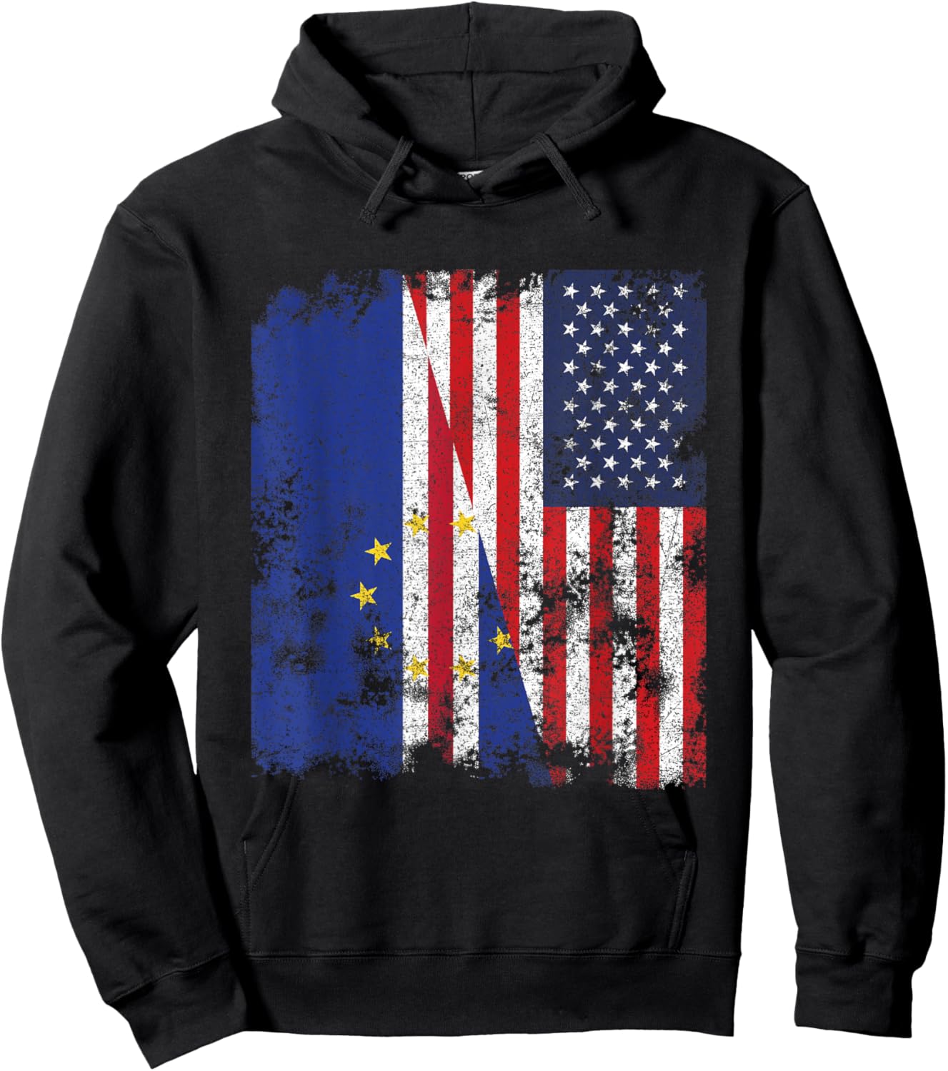 Cape Verde USA Flag Distressed - Half American Hoodie - Hoodie | Black