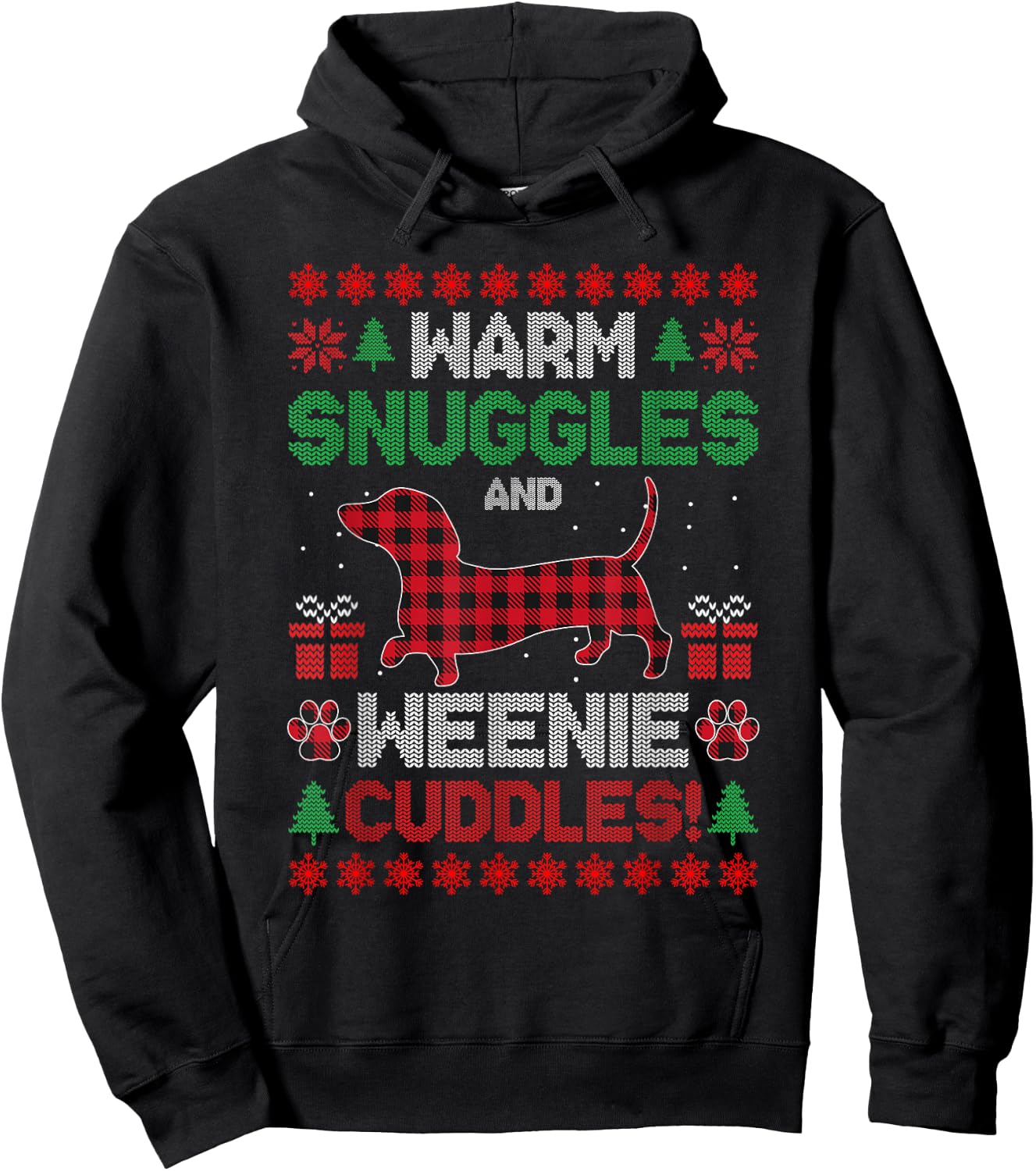Weenie Dog Christmas Pajama Shirt Cute Weiner Ugly Christmas Men Women Kids Hoodie - Hoodie | Black