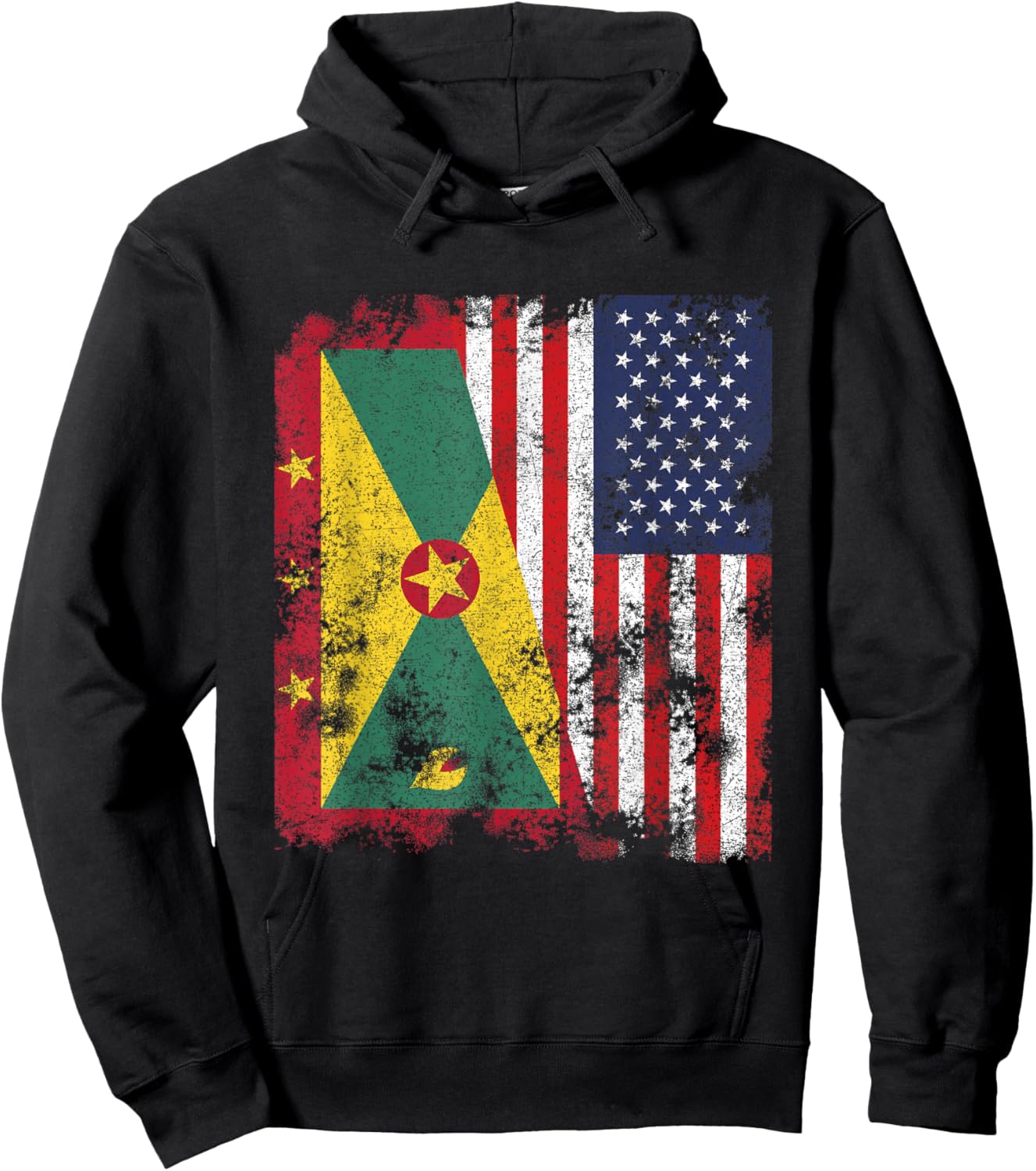 Grenada USA Flag Distressed - Half American Hoodie - Hoodie | Black