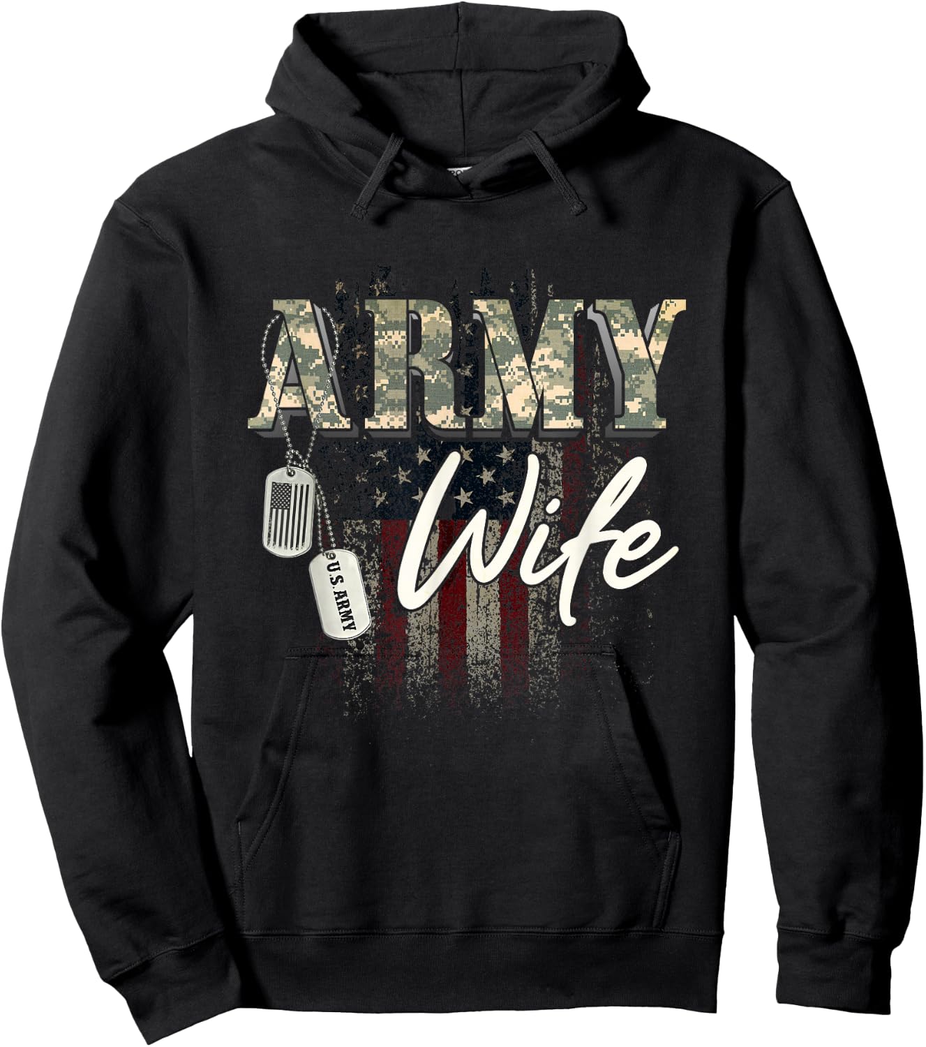 Proud Army Wife American Veteran Military Gift Hoodie - Hoodie | Black