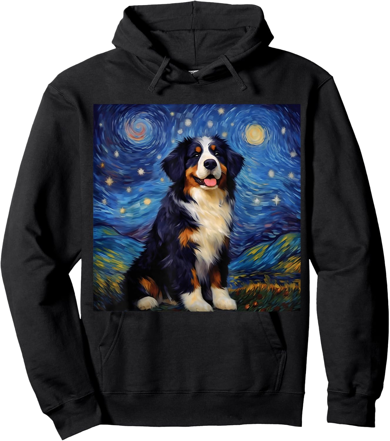 Surreal Starry Night Bernese Mountain Dog Hoodie - Hoodie | Black
