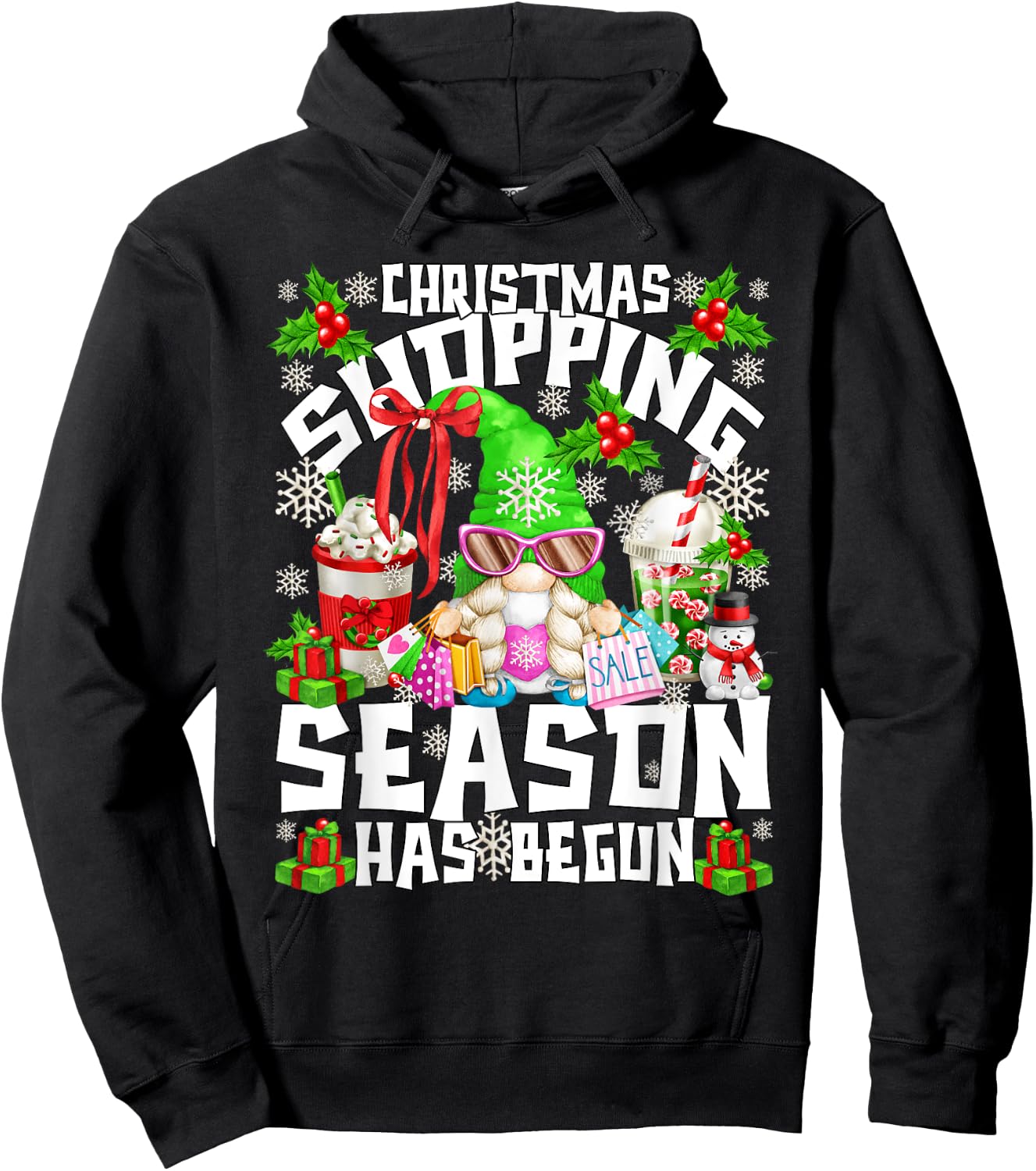 Christmas Shopping With My Gnomes Funny Coffee Mom Hoodie - Hoodie | Black