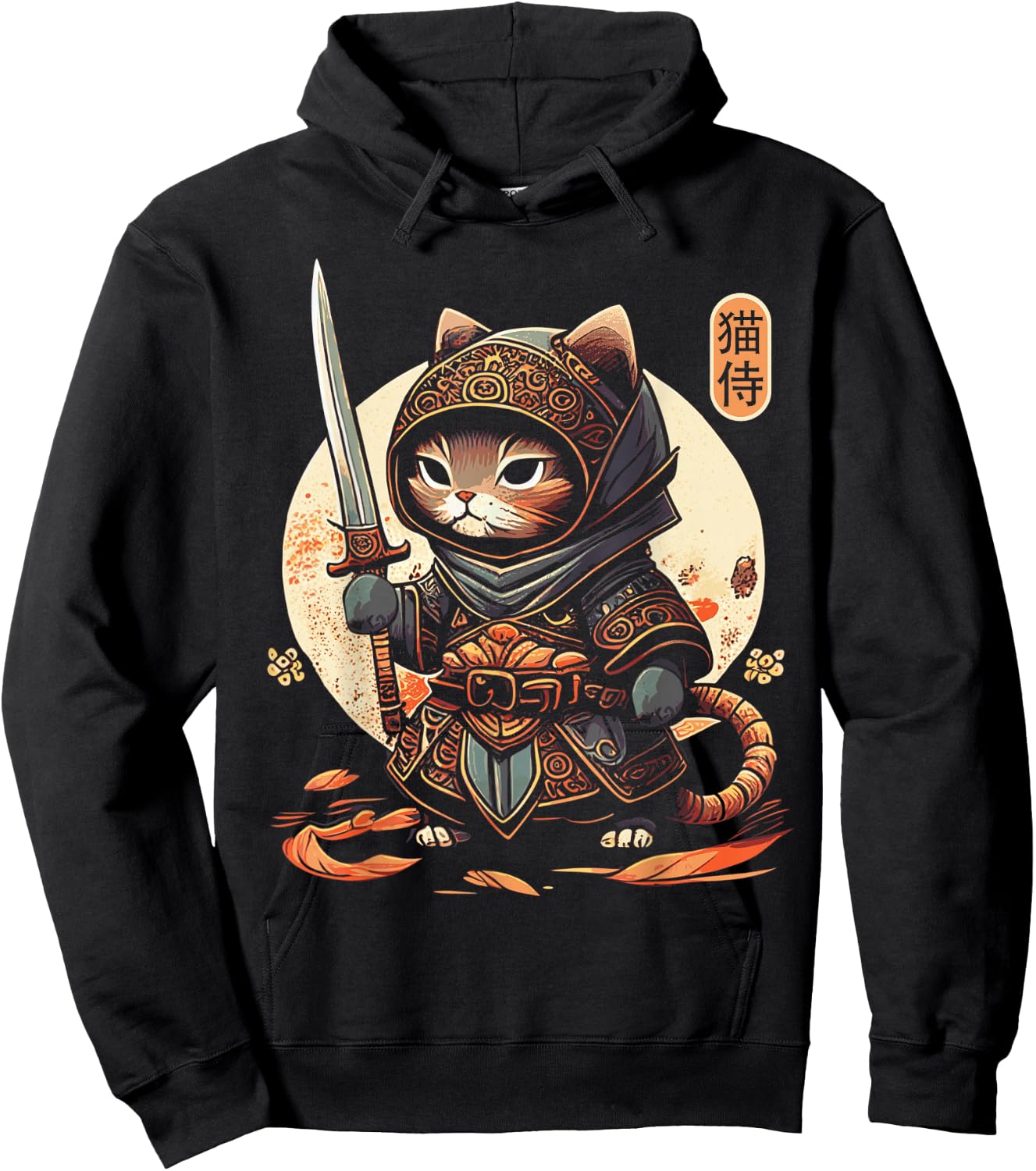 Japanese Samurai Cat Tattoo Kawaii Ninja Cat Hoodie - Hoodie | Black