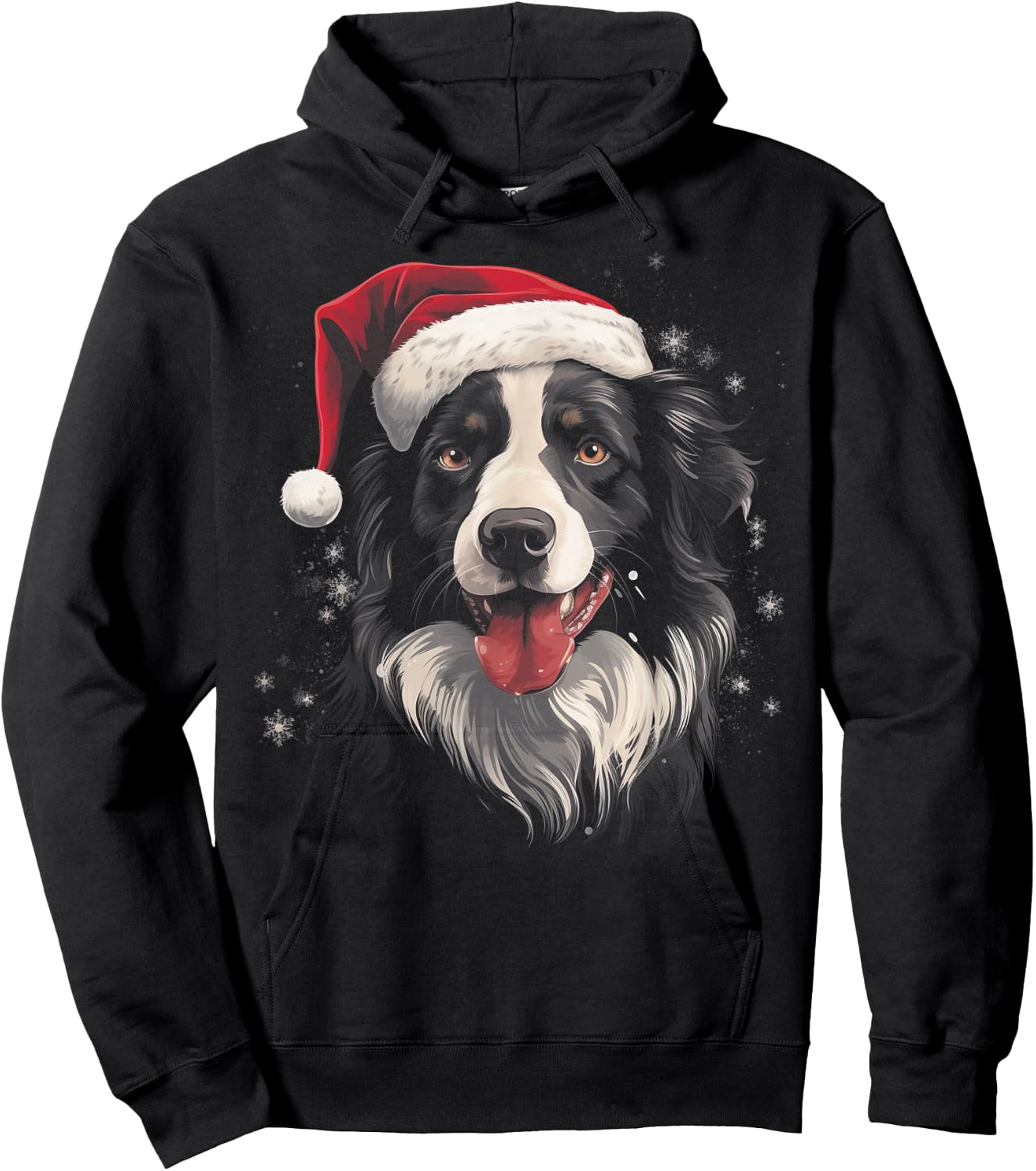 Border Collie Dog Funny Christmas Santa Hat Tree Matching Hoodie - Hoodie | Black