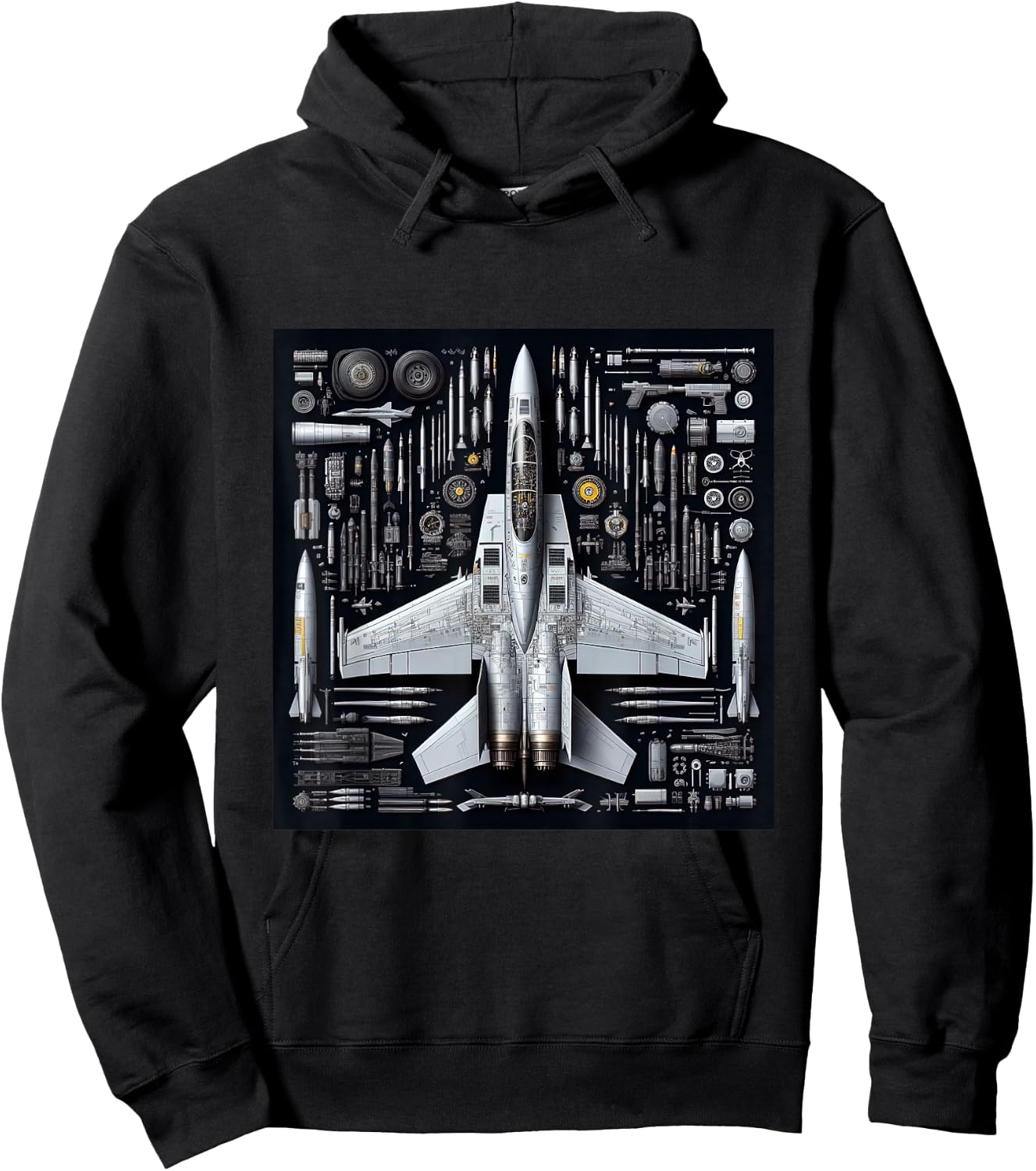 F-14 Tomcat Fighter Jet Anatomy Blueprint Military Aviation Hoodie - Hoodie | Black