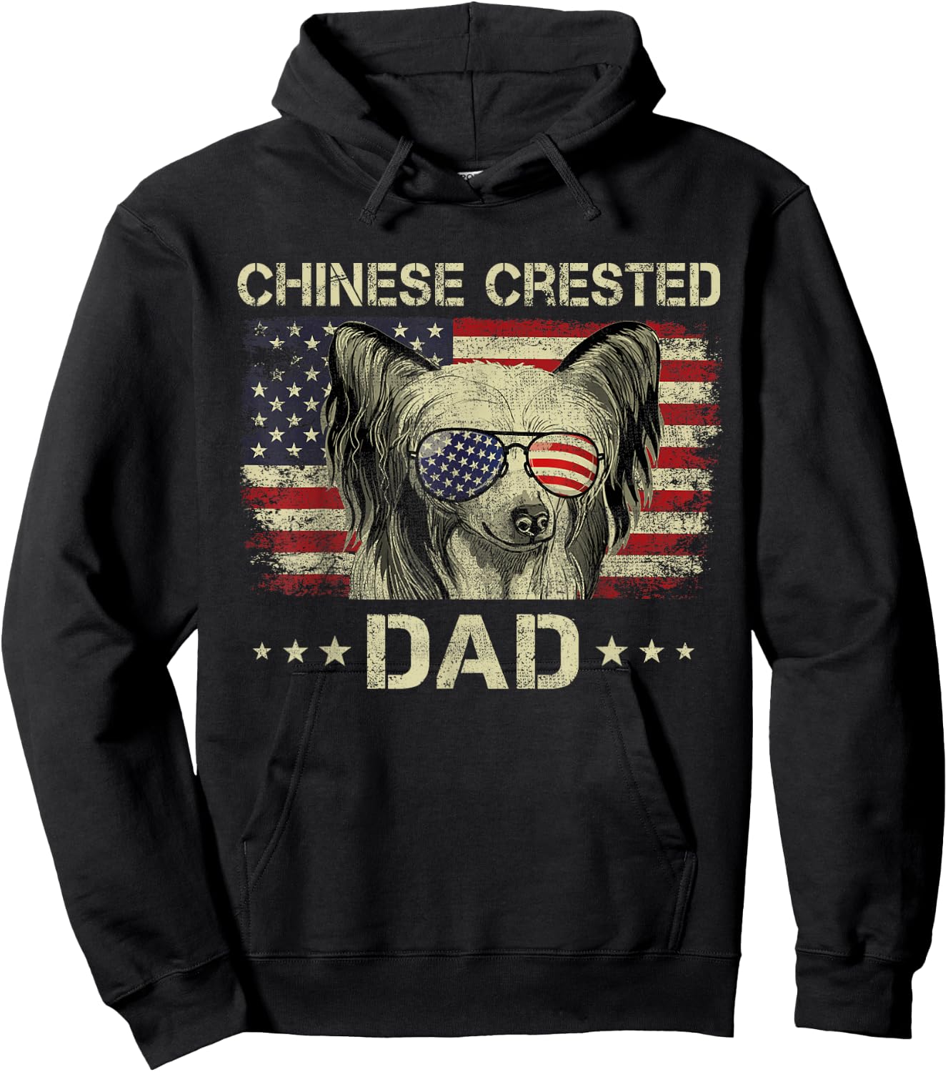 Chinese Crested Dad Dog Lovers American Flag 4th Of July Women Men Hoodie - Hoodie | Black