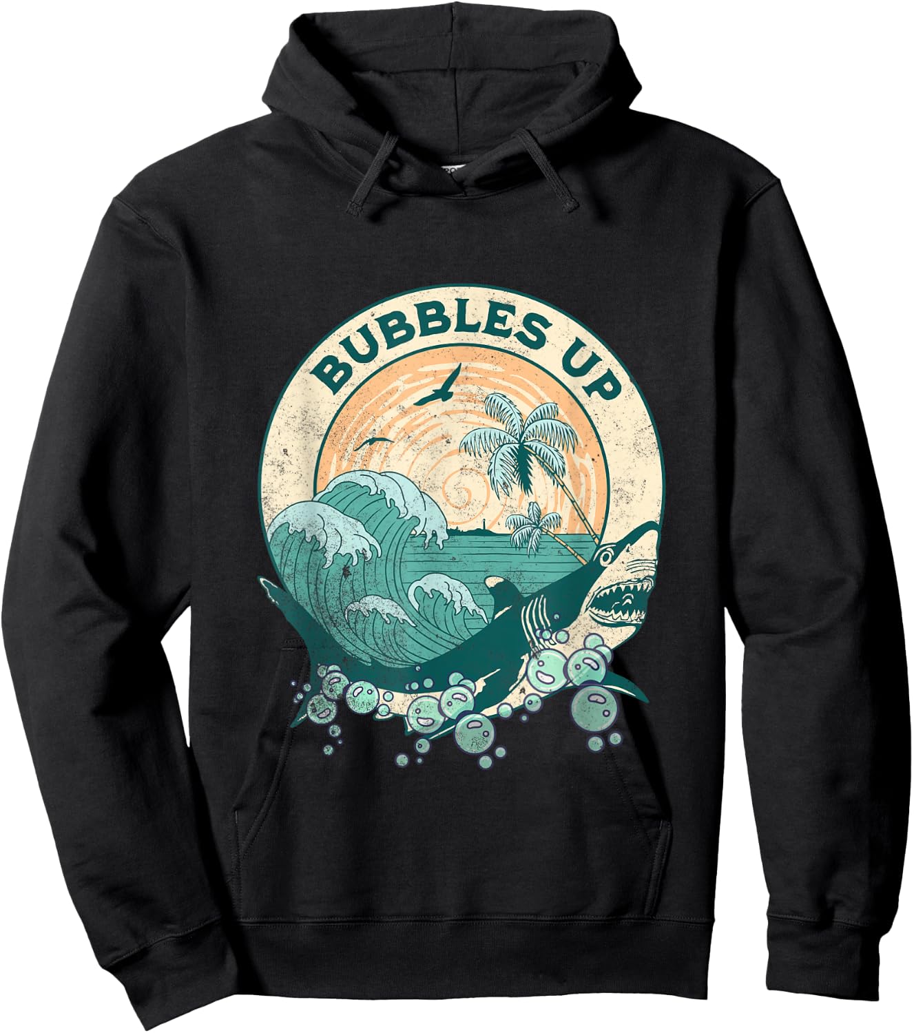 Cool Vintage Bubbles Up Shark Women And Kids Hoodie - Hoodie | Black