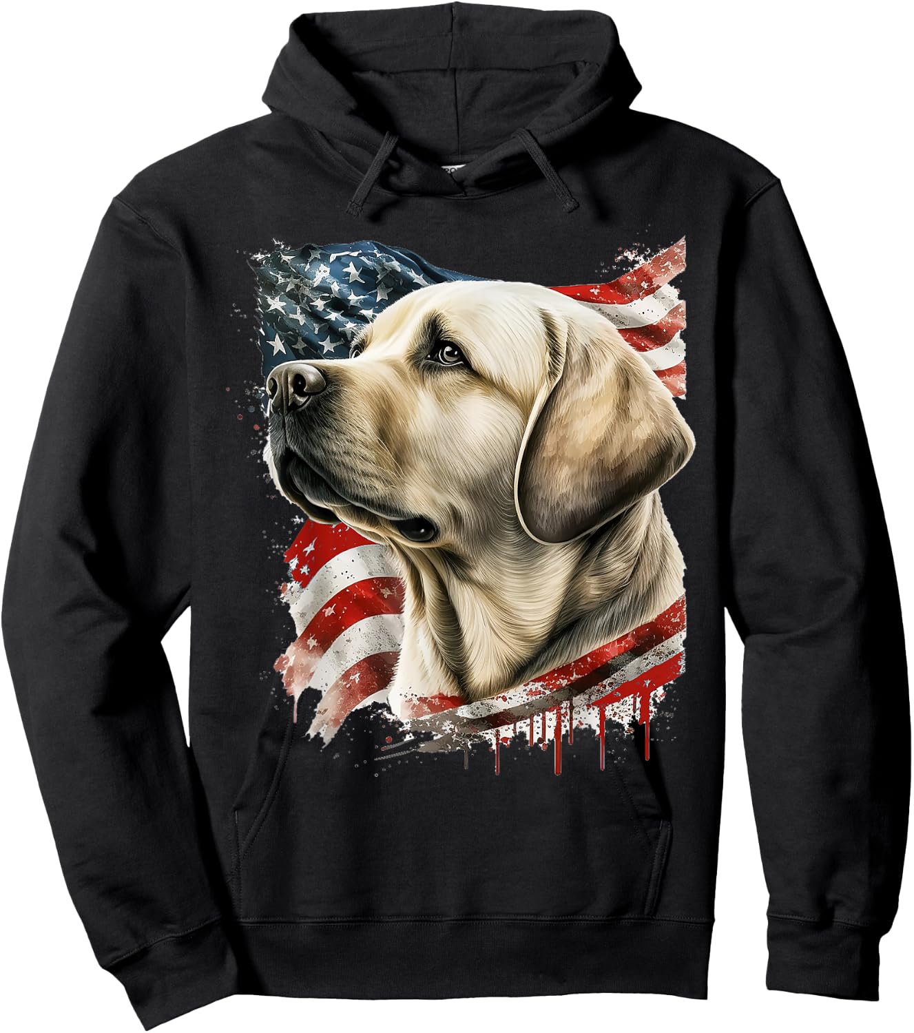 Yellow Lab with The American Flag Hoodie - Hoodie | Black