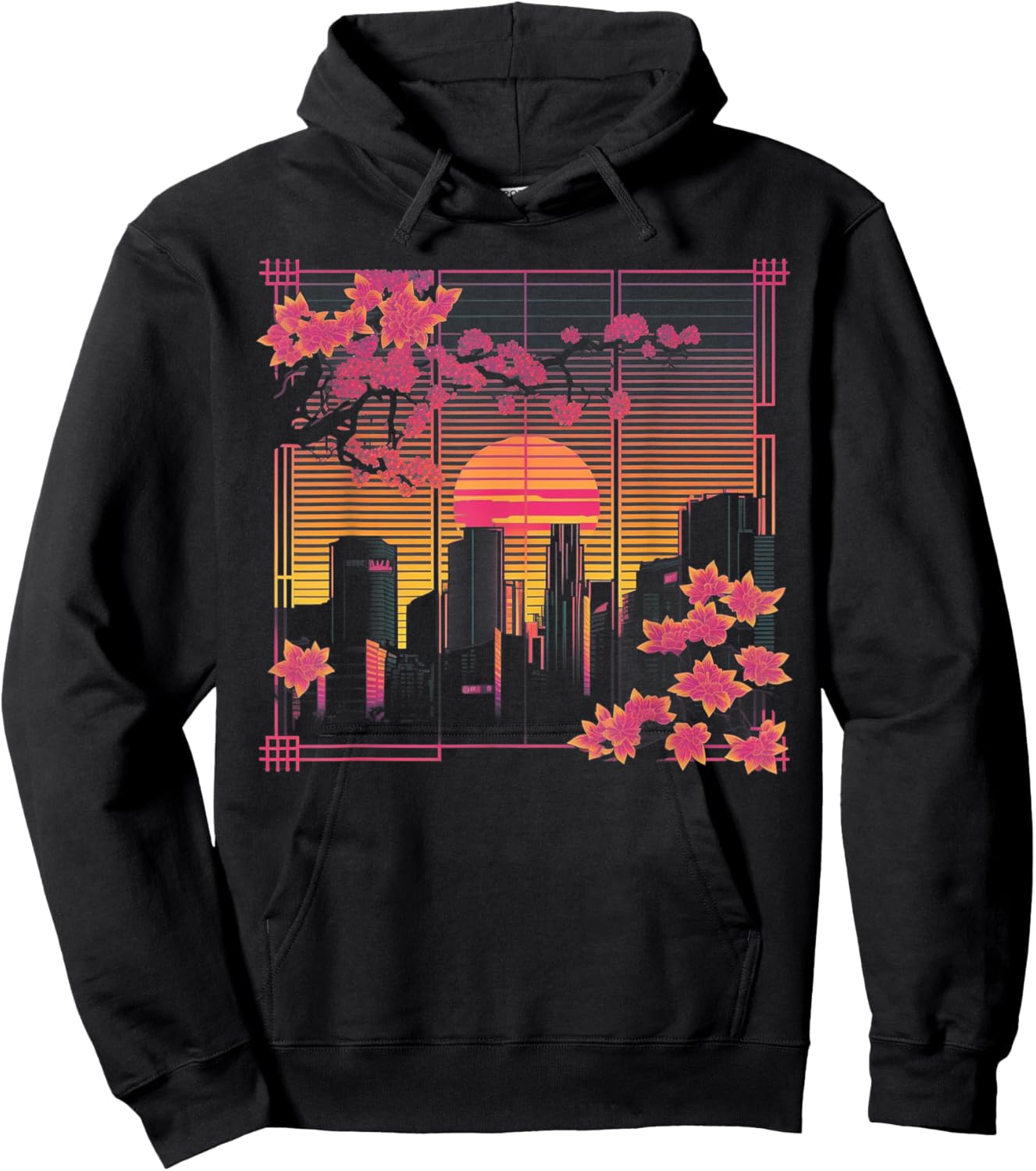 Cherry Blossom Japanese Japan Tokyo Vaporwave Synthwave 80s Hoodie - Hoodie | Black