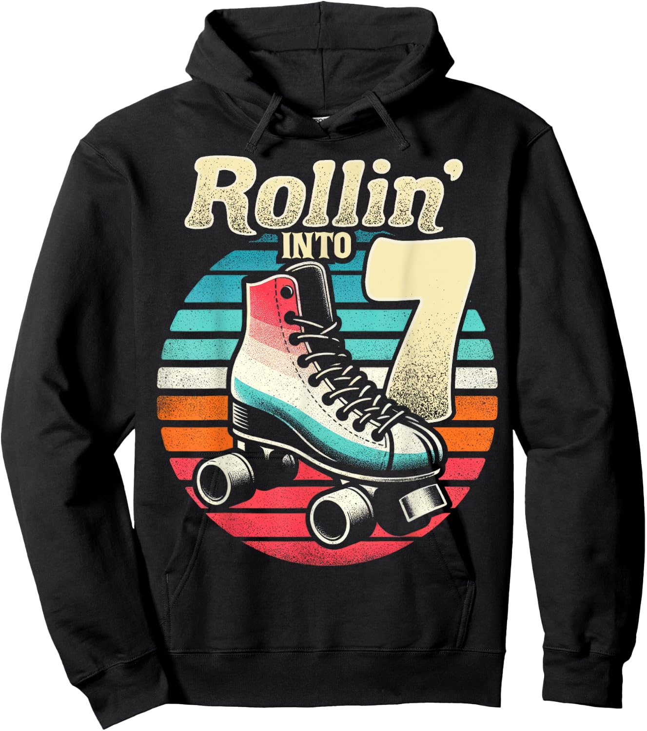 Roller Skating 7th Birthday Party Girls Boys Rollin into 7 Hoodie - Hoodie | Black