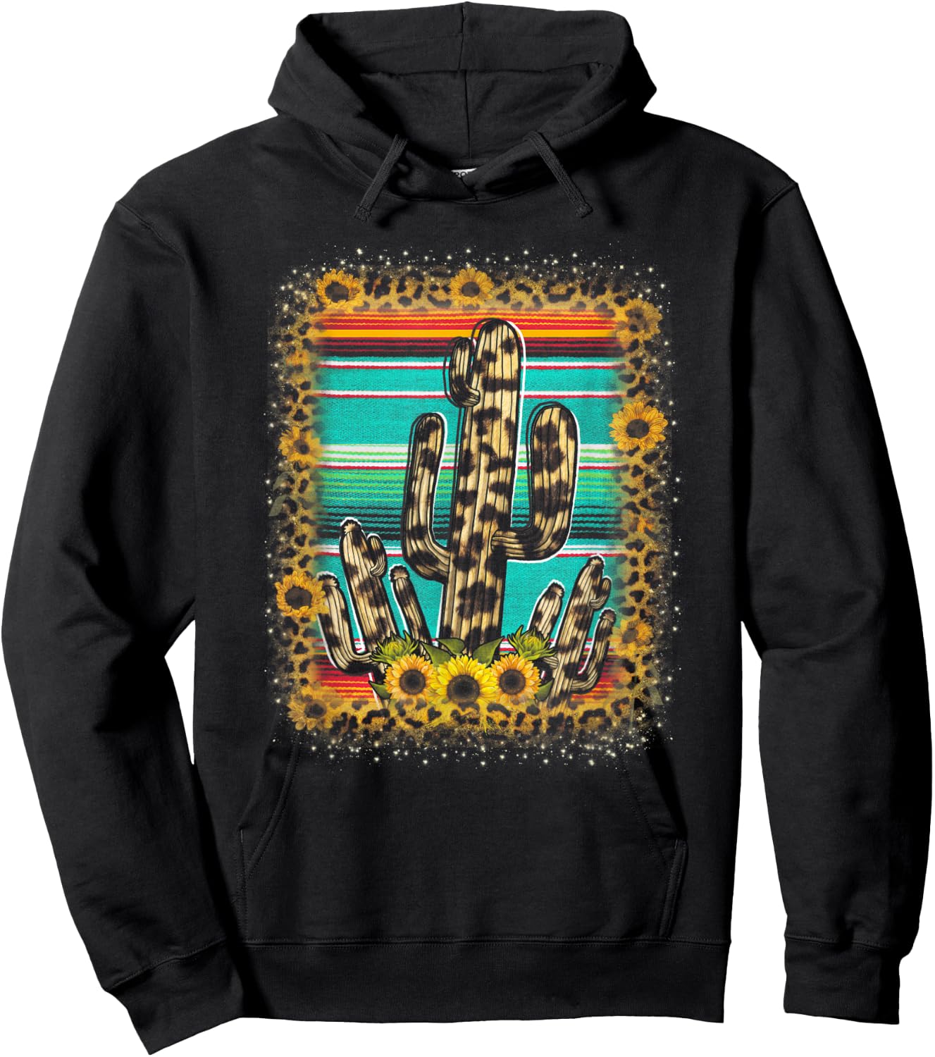 Cowhide Texas Cactus Serape Western Rodeo Horse Lovers Hoodie - Hoodie | Black