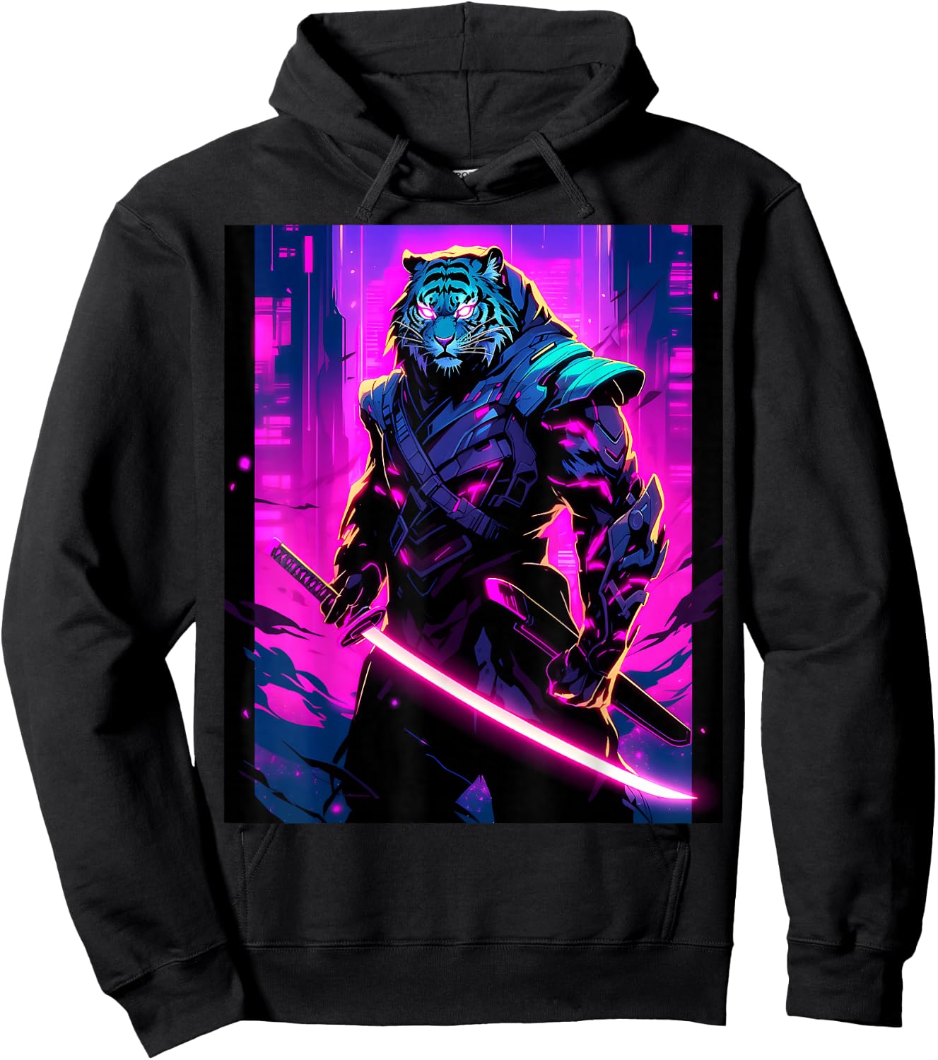 Night's Warrior: Featuring a Tiger Samurai in the Darkness Hoodie - Hoodie | Black