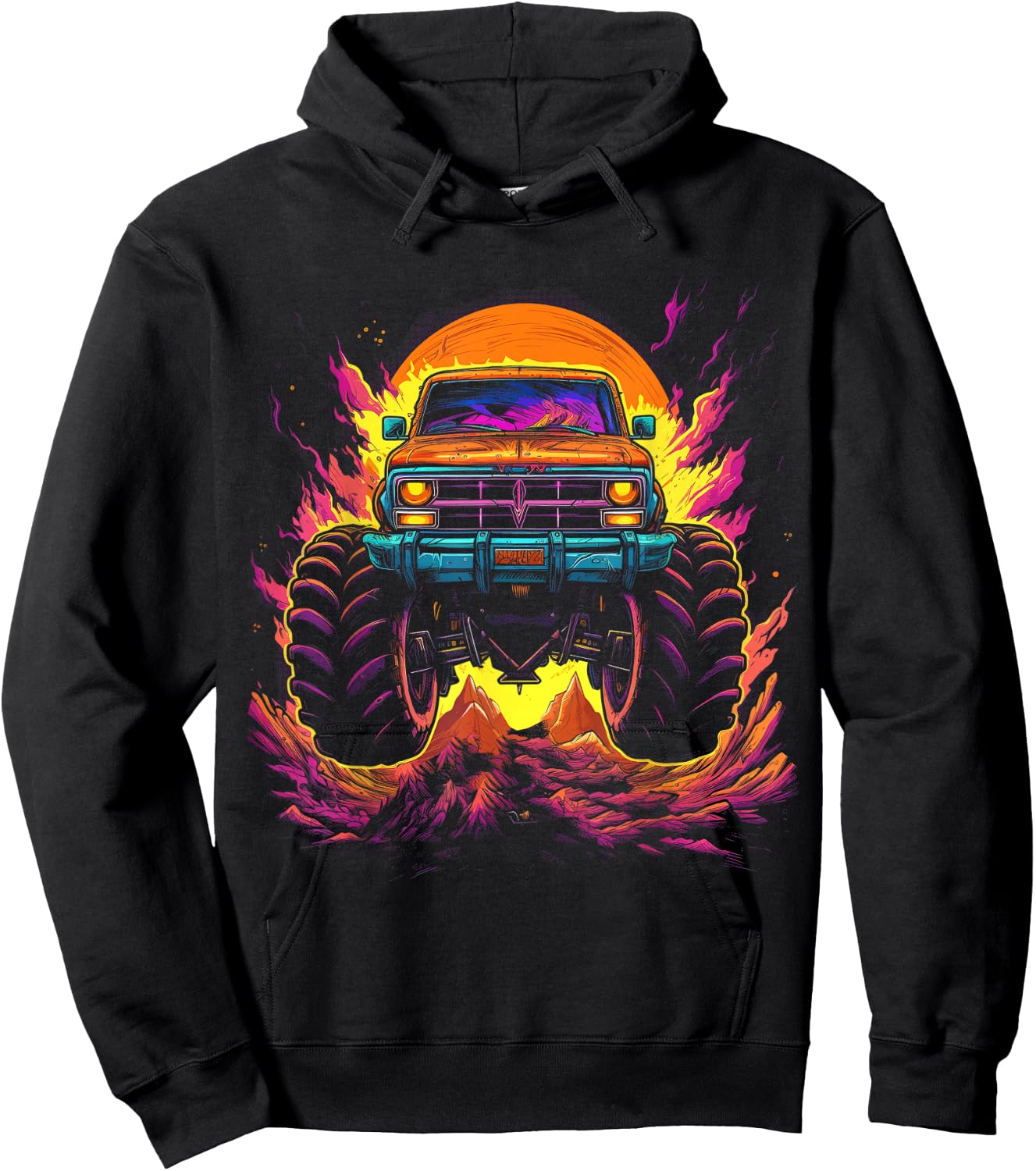Retro Vintage Monster Truck Retro Sunset Monster Truck Boys Hoodie - Hoodie | Black