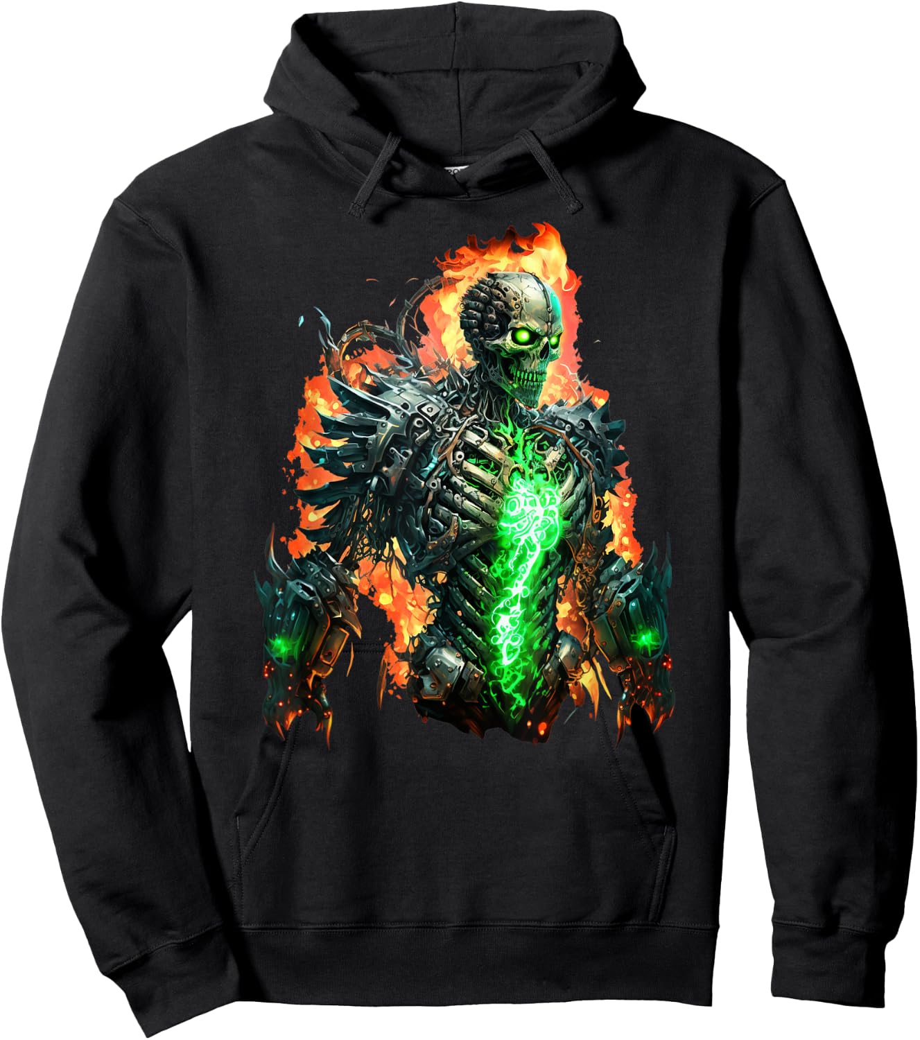 Flaming Skeleton Cyborg Graphic Hoodie - Hoodie | Black