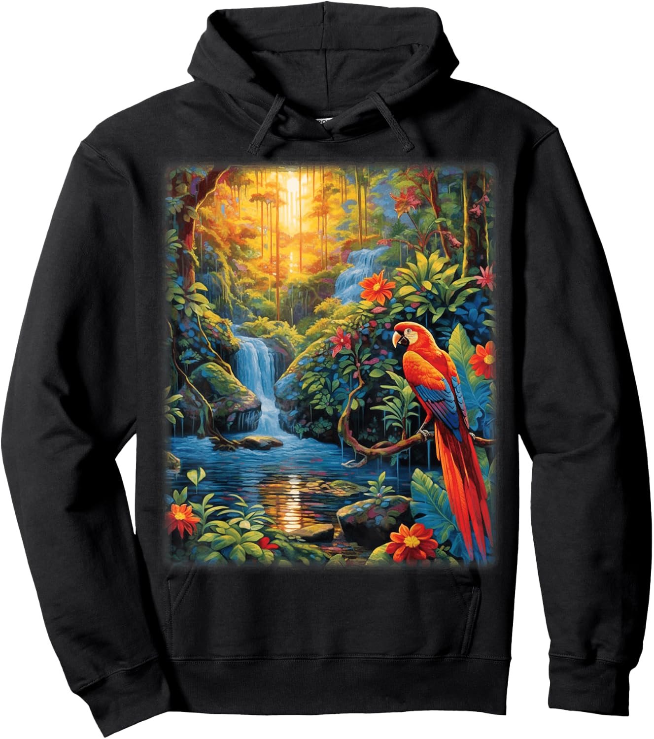 Colorful Parrots Rain Forest Jungle Macaw Parrot Men Women Hoodie - Hoodie | Black