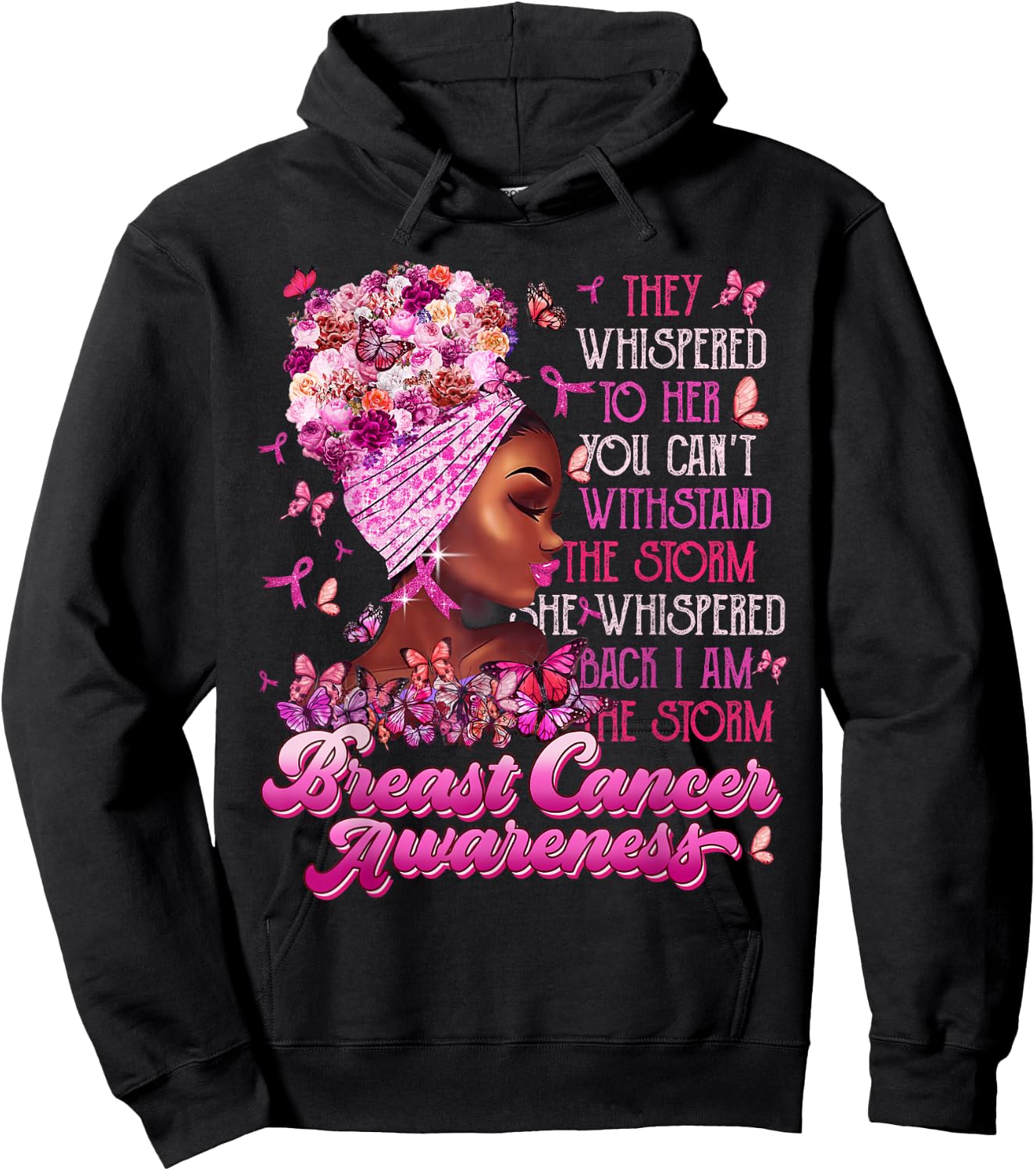 I'm The Storm Black Women Breast Cancer Survivor Pink Ribbon Hoodie - Hoodie | Black
