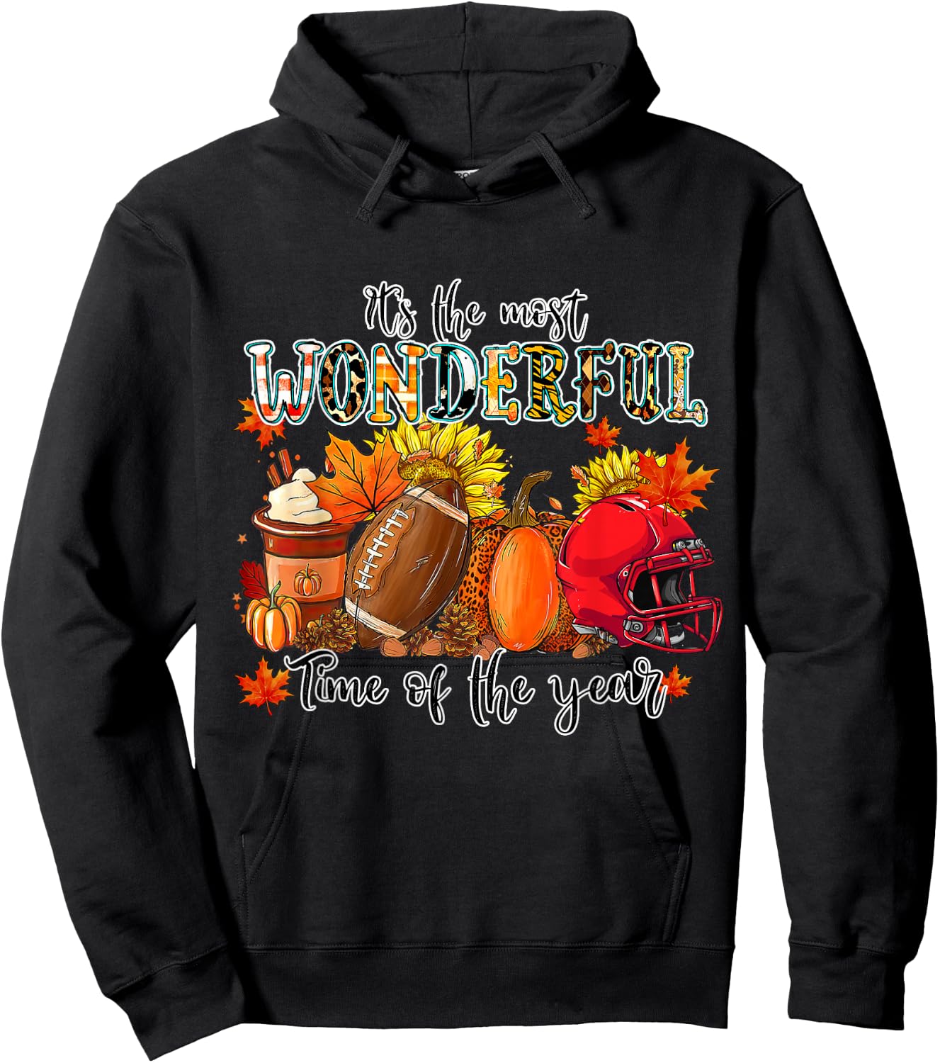 Fall Pumpkin Football It's Most Wonderful Time of The Year Hoodie - Hoodie | Black