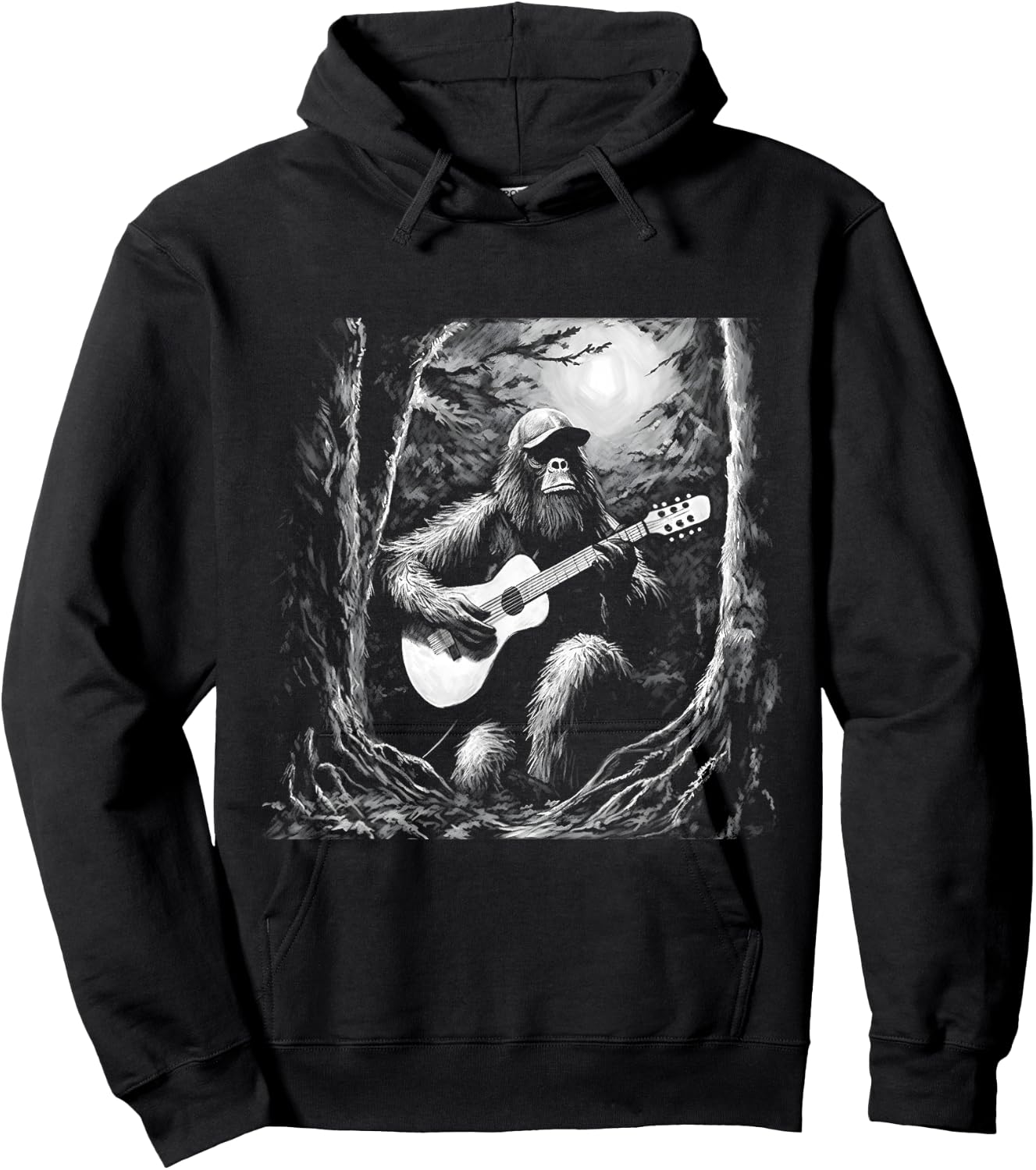 Bigfoot Playing Acoustic Guitar Funny Sasquatch Big Foot Hoodie - Hoodie | Black